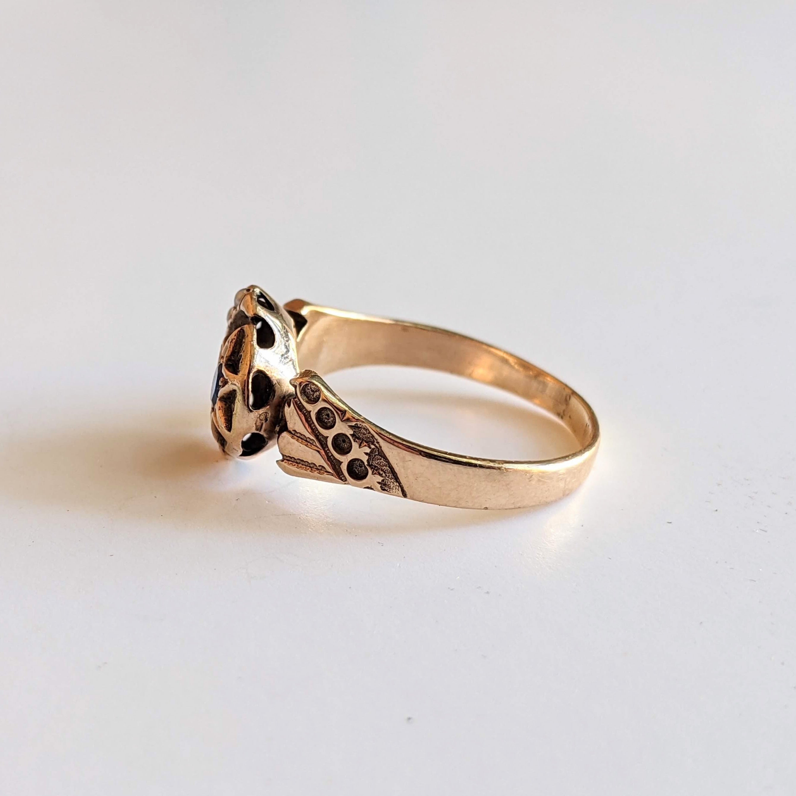 c. 1890s 14k Gold Moon + Star Ring