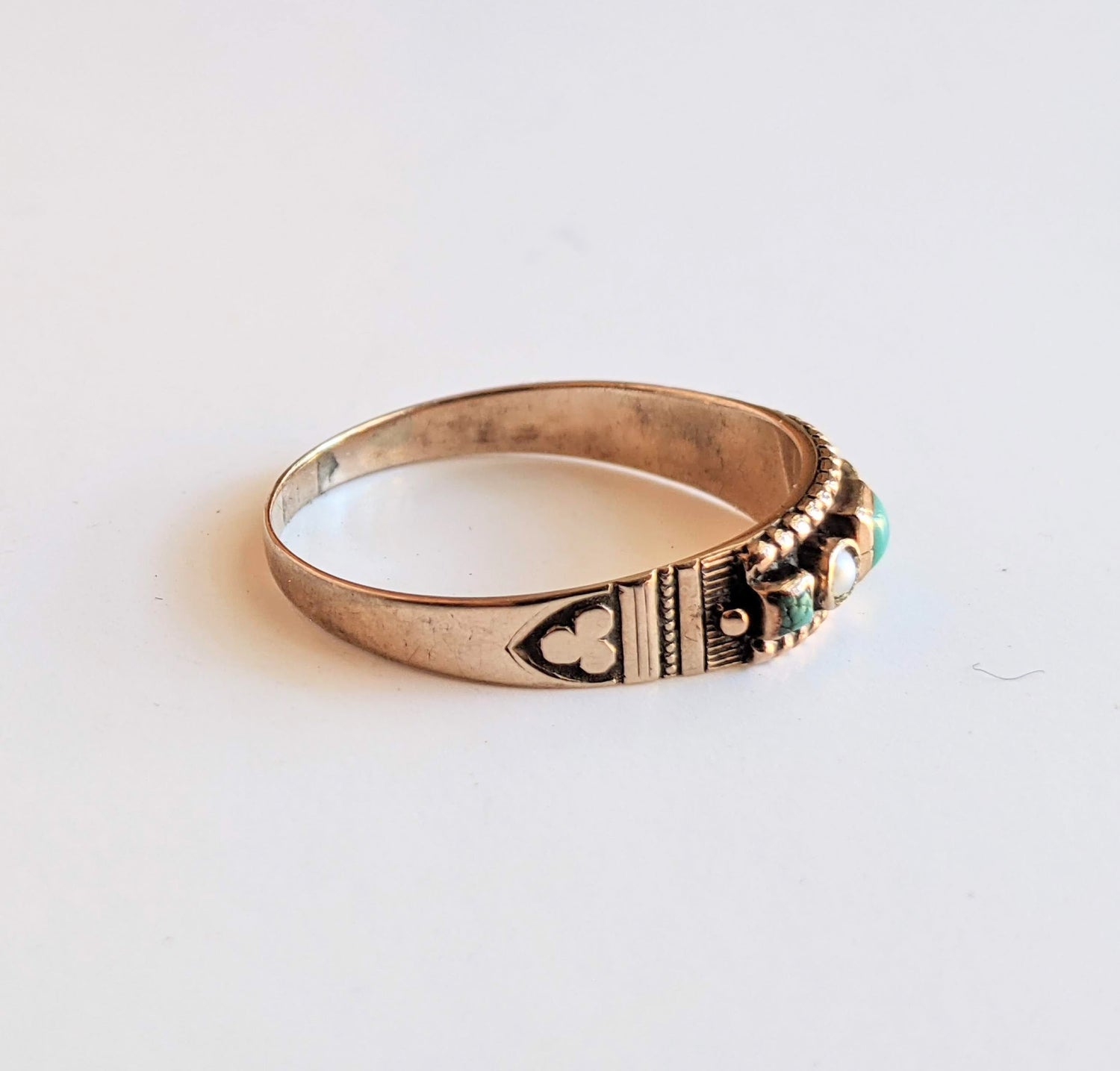 c. 1880s-1890s 14k Gold, Turquoise, Pearl Ring