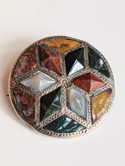 Sterling Silver Victorian Scottish Agate Brooch