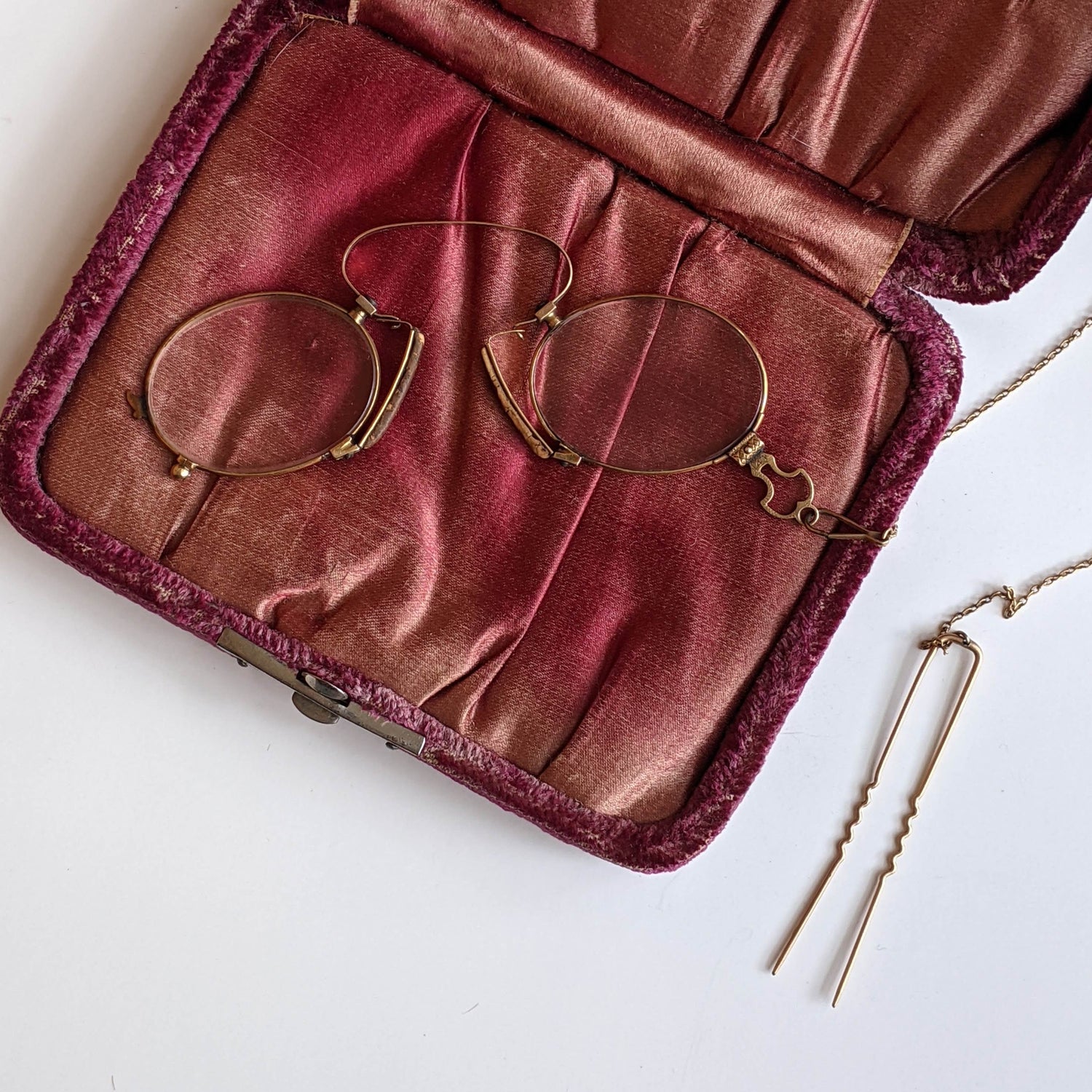 c. 1880s-1890s 14k Gold Pince Nez Glasses w/ Hair Pin