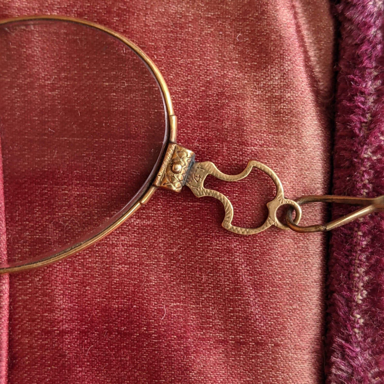 c. 1880s-1890s 14k Gold Pince Nez Glasses w/ Hair Pin
