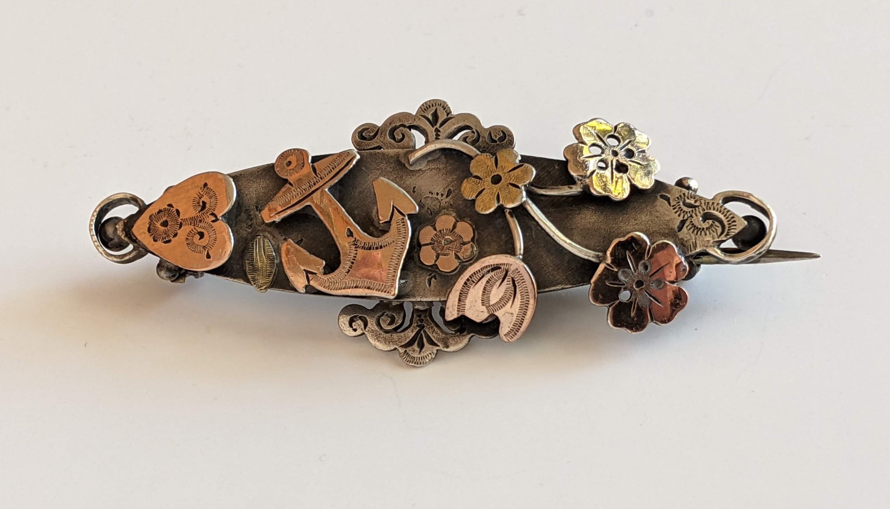 1901 Sterling Silver + Gold Front Brooch