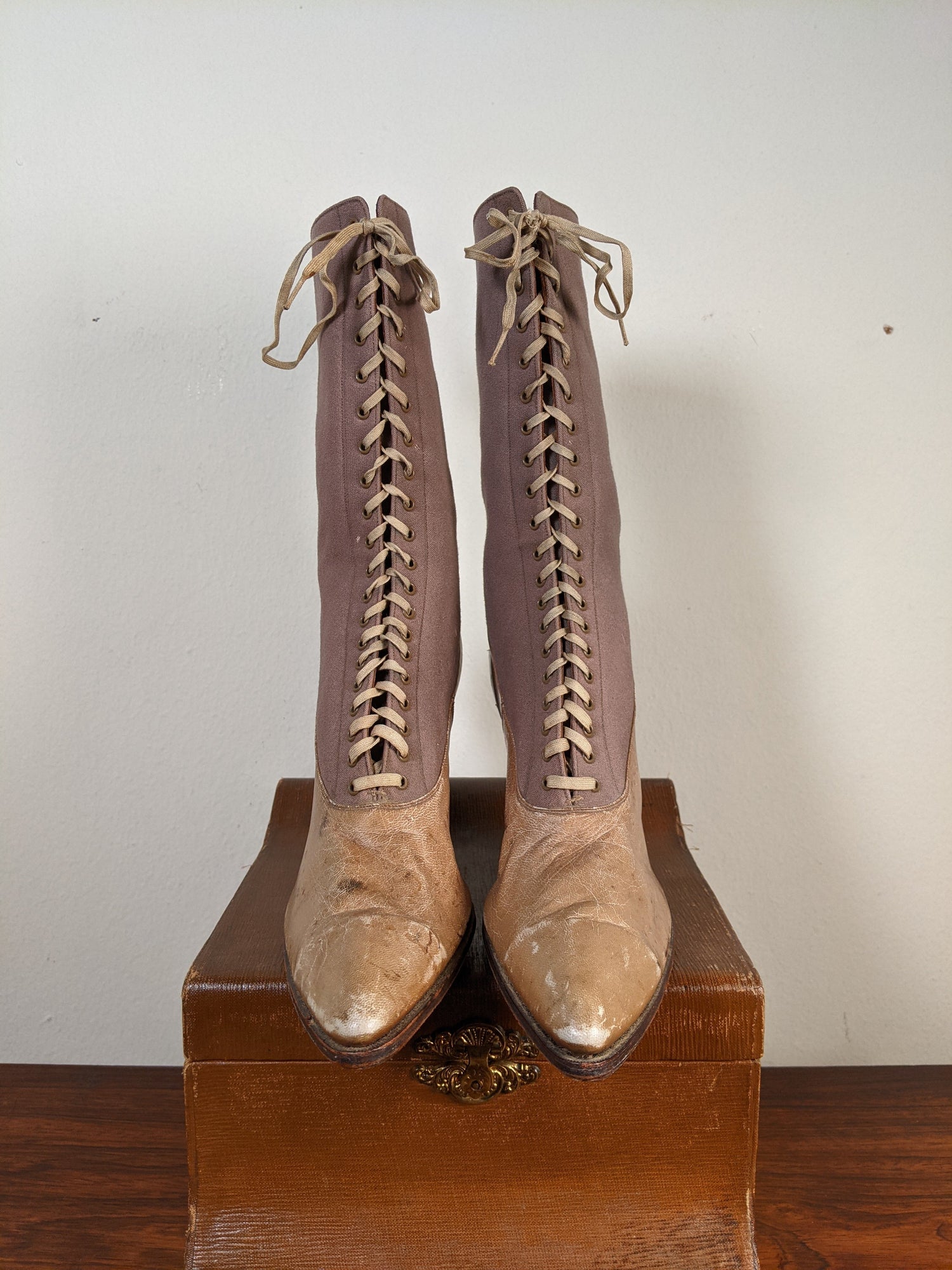 c. 1910s-1920s Wool + Leather Boots | Approx. Sz. 7.5-8 N