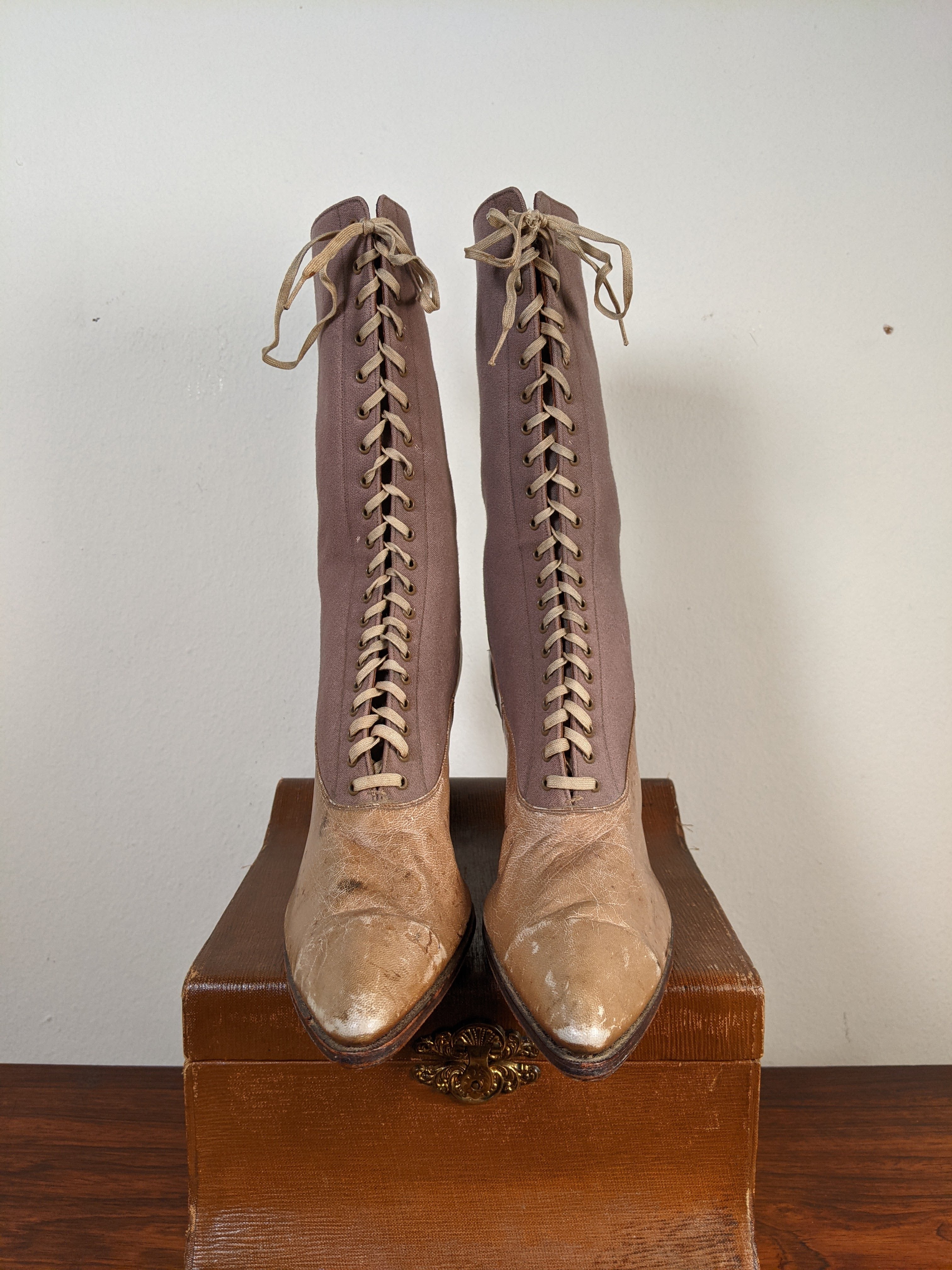 c. 1910s-1920s Wool + Leather Boots | Approx. Sz. 7.5-8 N