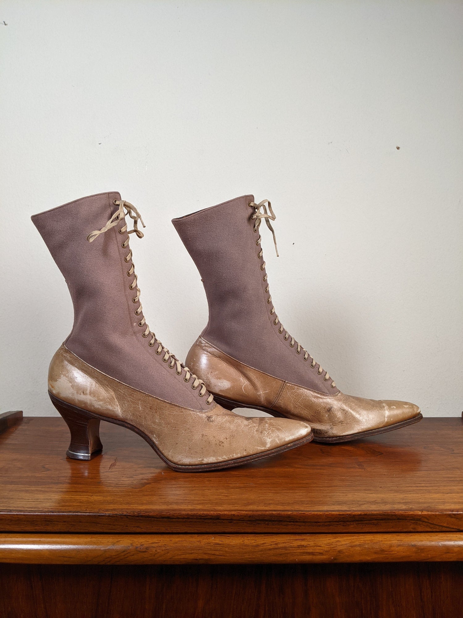 c. 1910s-1920s Wool + Leather Boots | Approx. Sz. 7.5-8 N