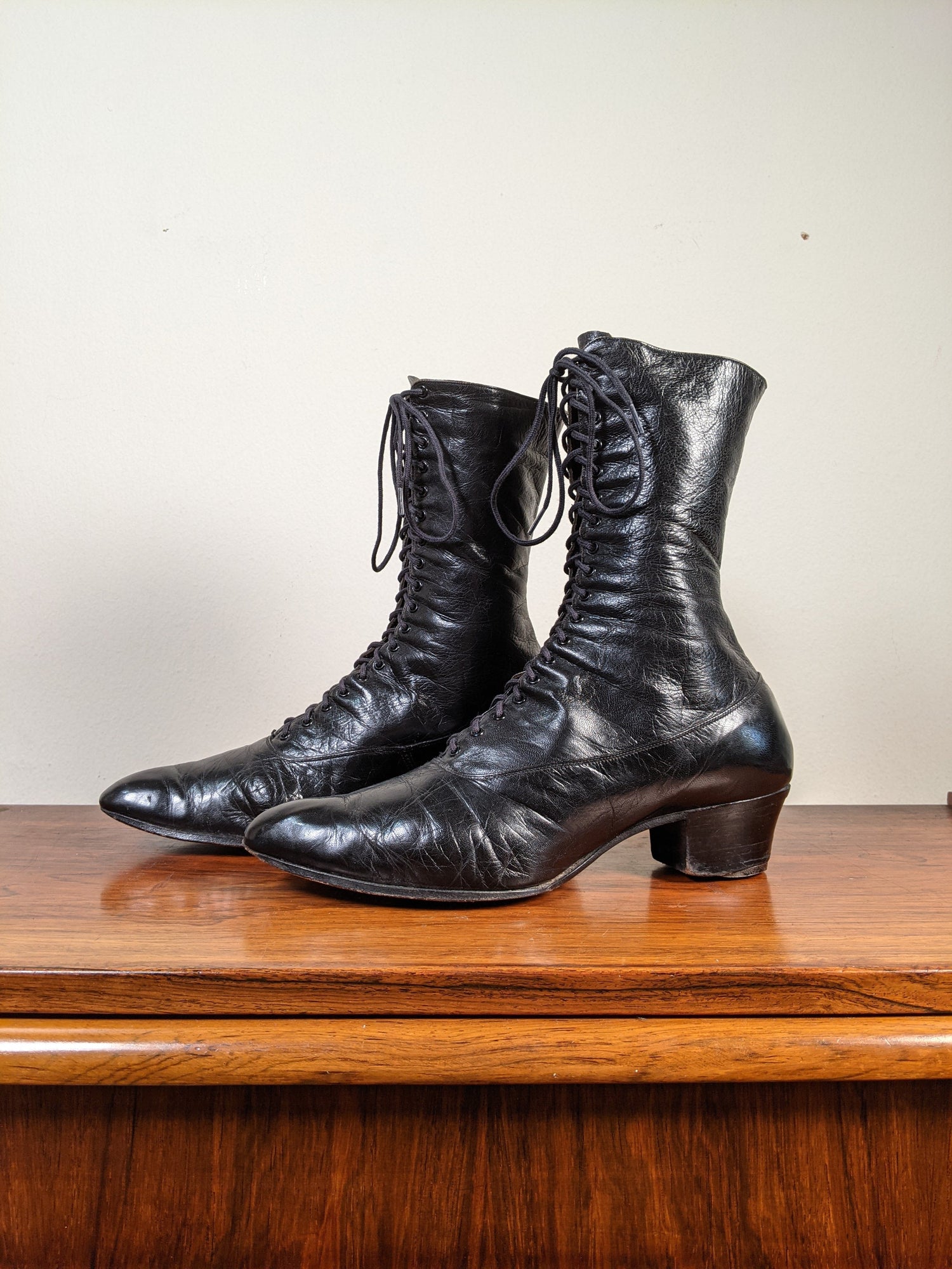 c. 1910s-1920s Black Boots | Approx Sz. 7.5-8
