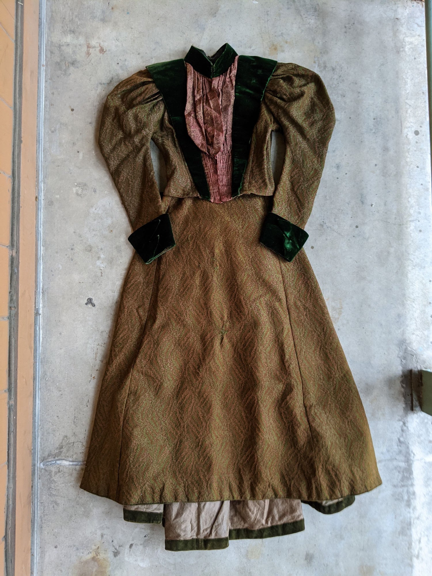 1890s Green Wool + Silk Dress