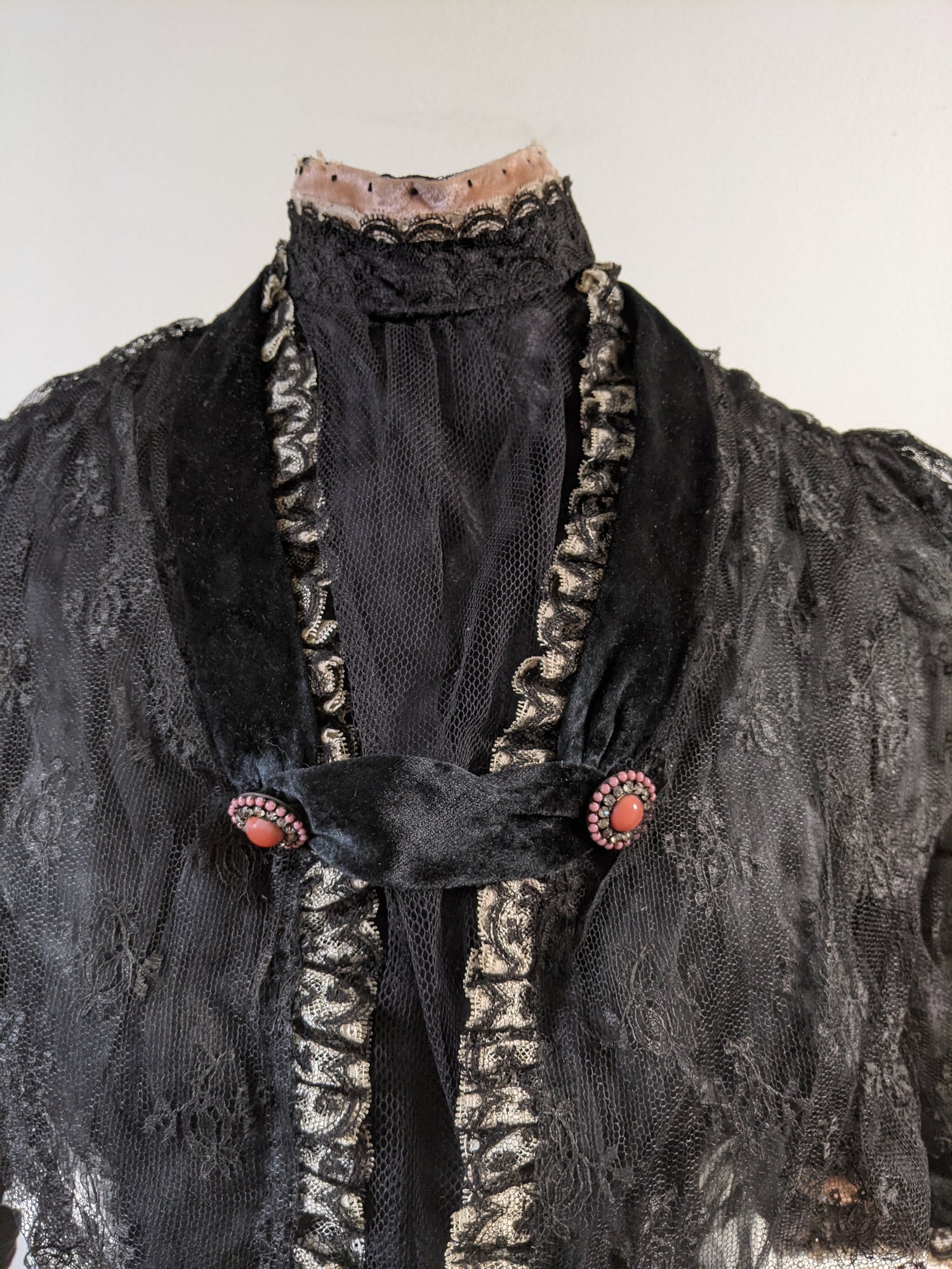 c. 1900s Black + Pink Silk Bodice