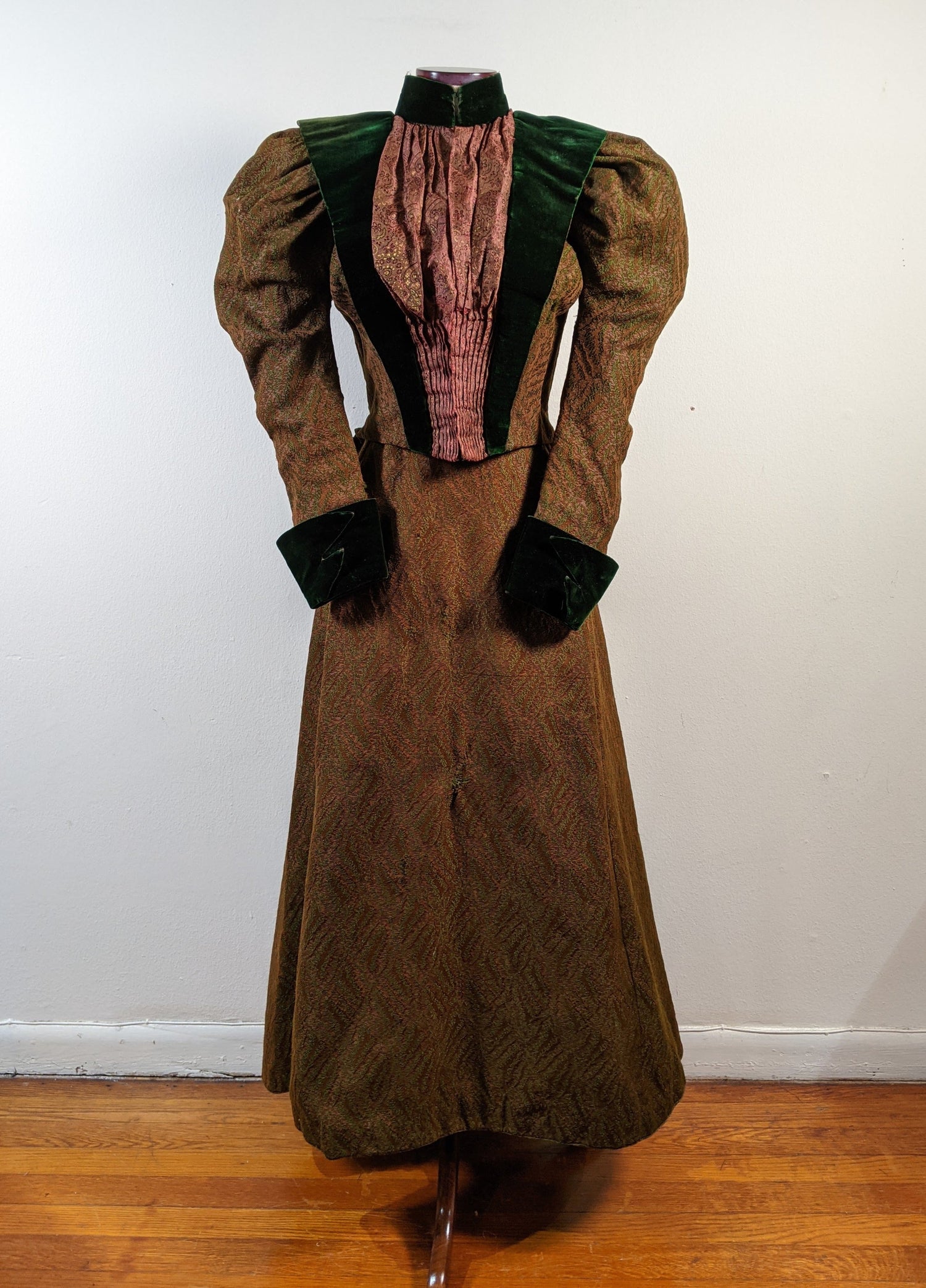 1890s Green Wool + Silk Dress