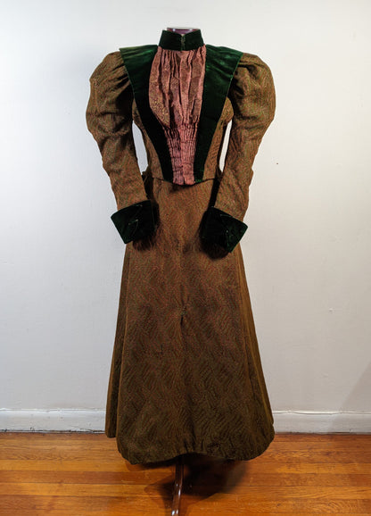 1890s Green Wool + Silk Dress