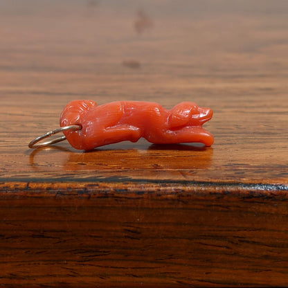 19th c. Carved Coral 14k Gold Dog Charm