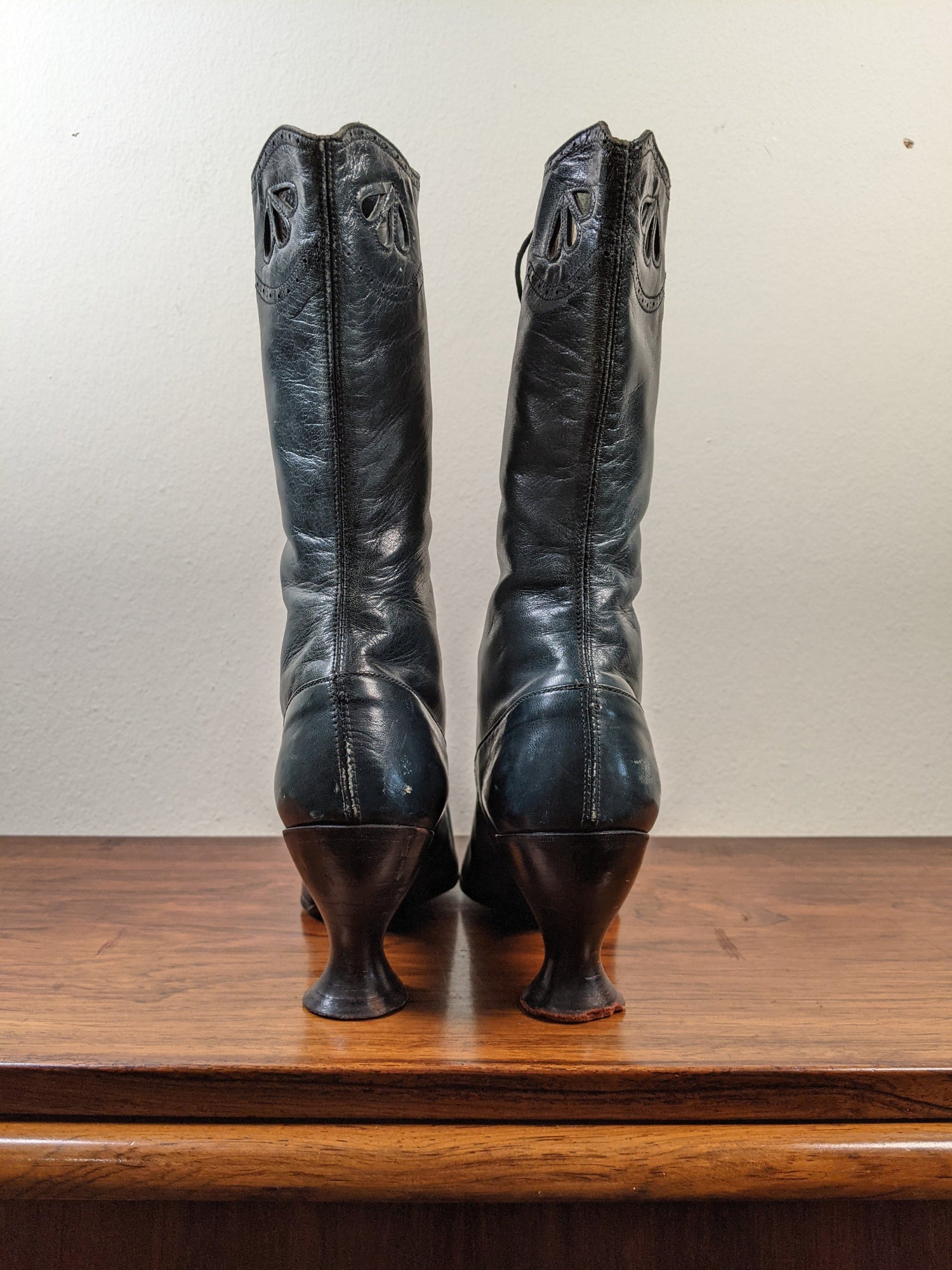 c. 1910-1920s Blue/Green Louis Heel Boots | Approx Sz 6-6.5