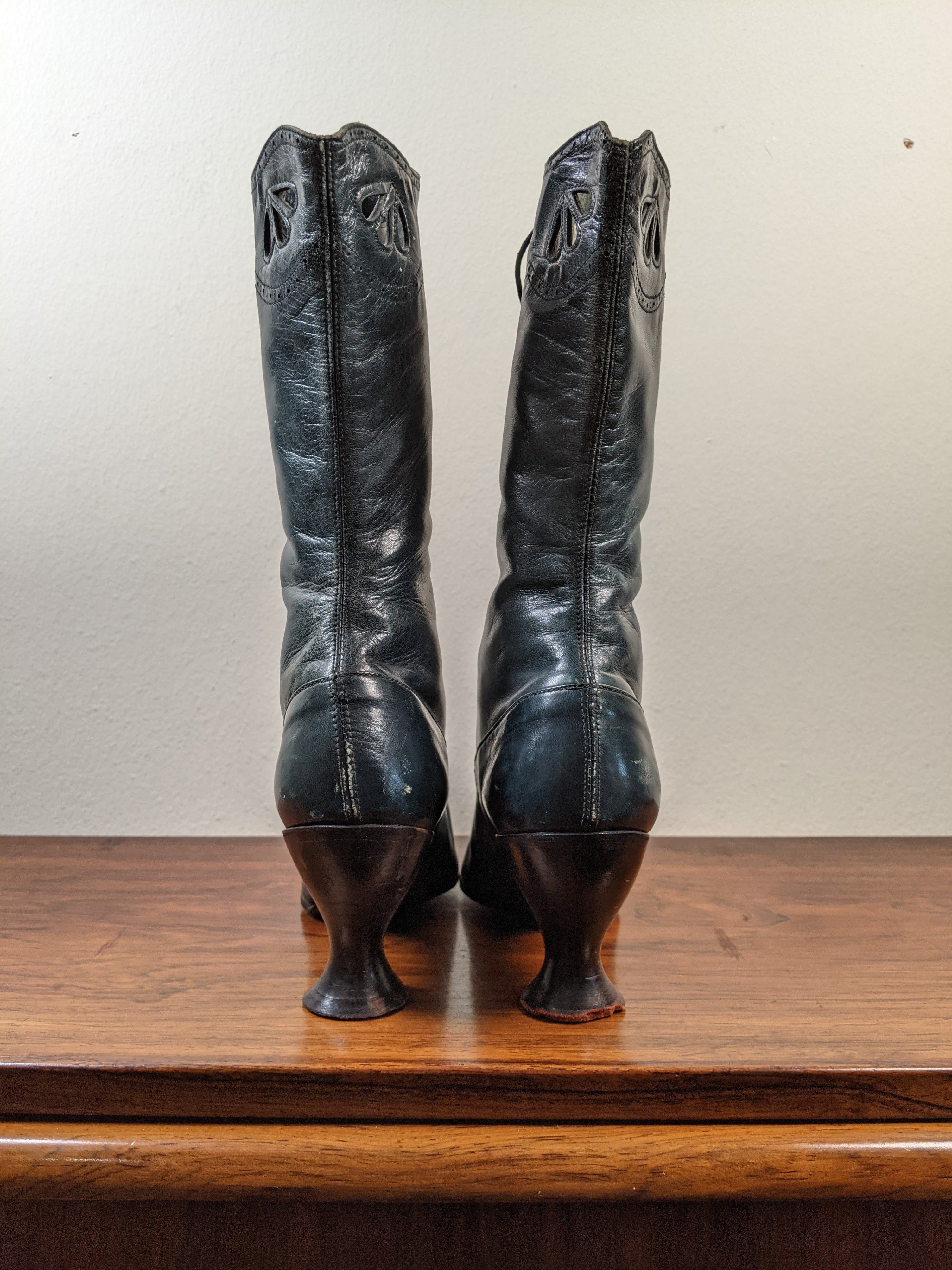 c. 1910-1920s Blue/Green Louis Heel Boots | Approx Sz 6-6.5