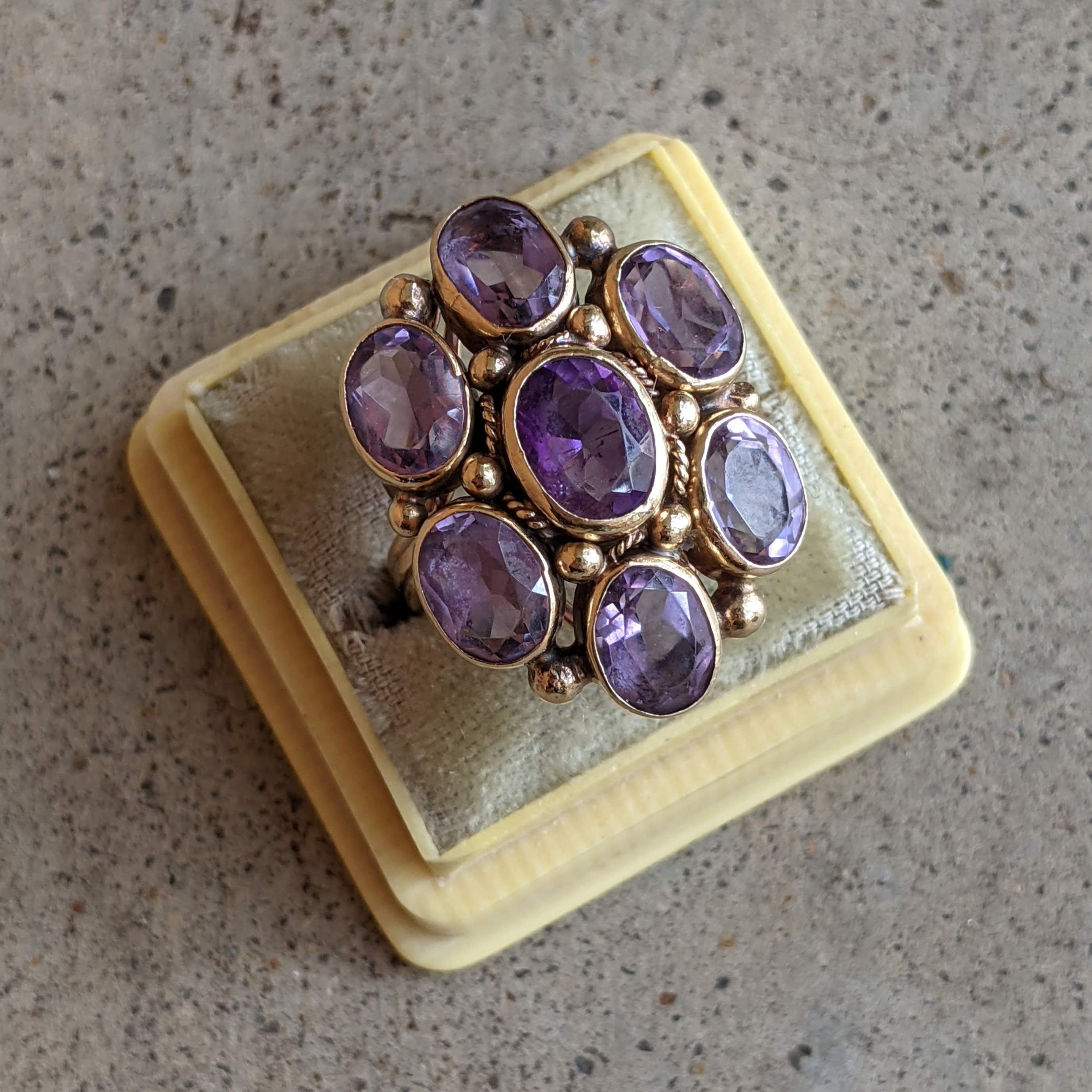 c. 1930s 14k Gold Amethyst Statement Ring | Size 8.5