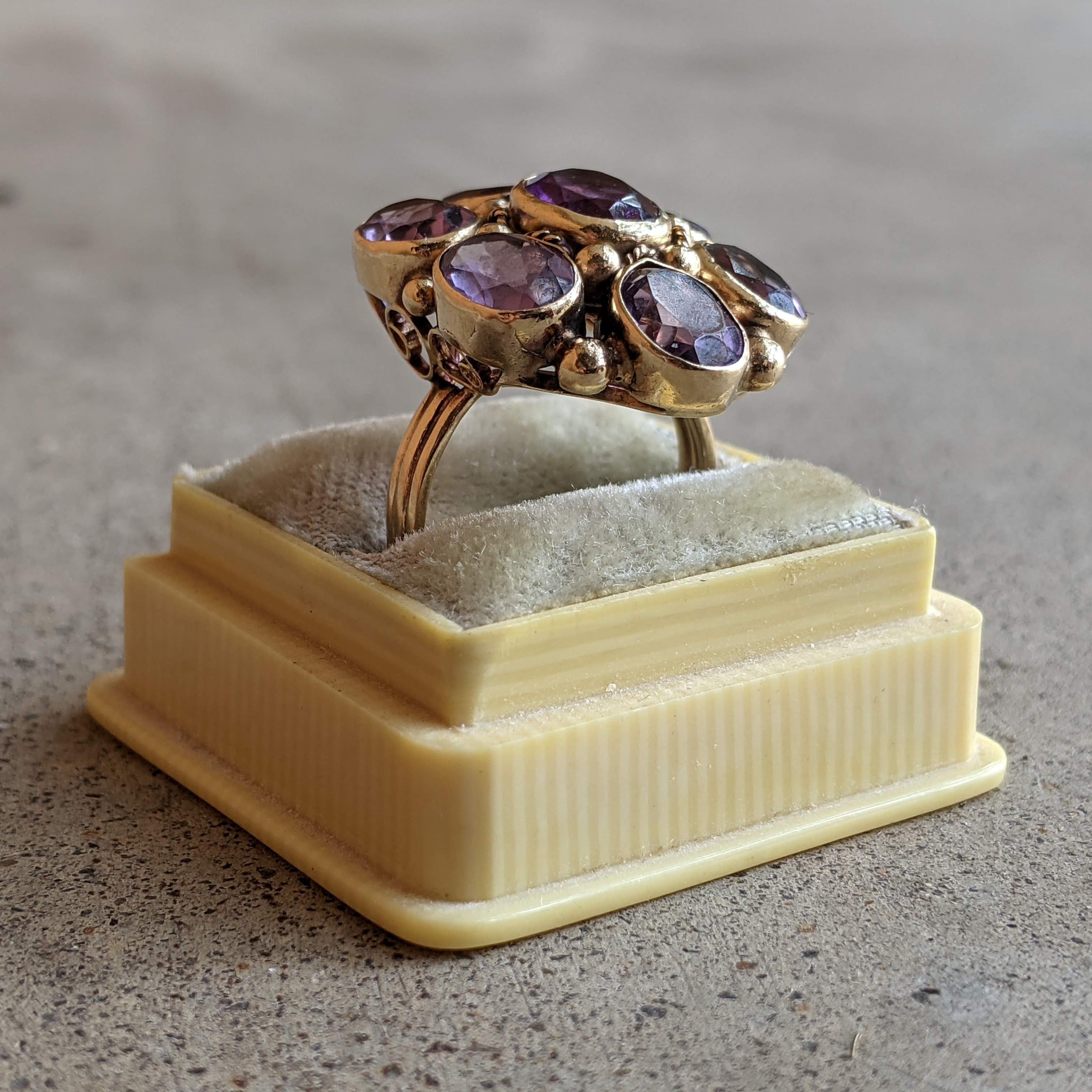 c. 1930s 14k Gold Amethyst Statement Ring | Size 8.5