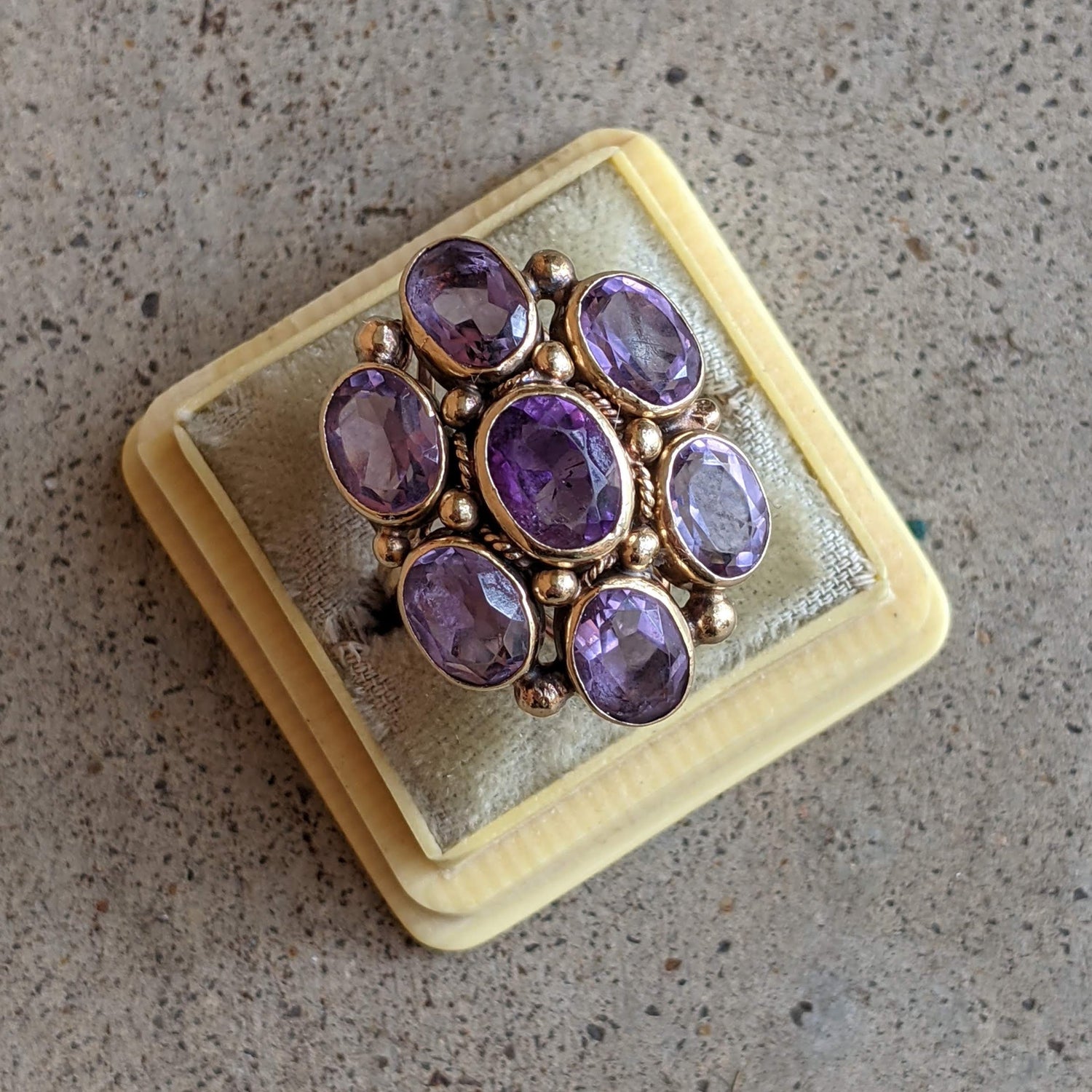 c. 1930s 14k Gold Amethyst Statement Ring | Size 8.5