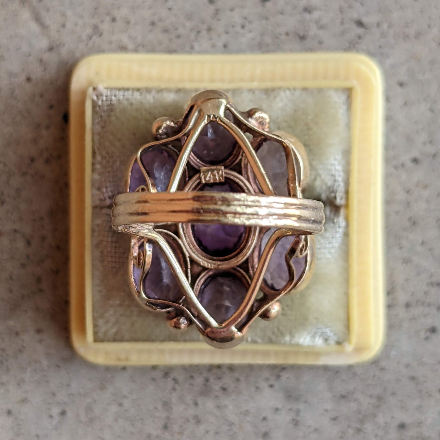 c. 1930s 14k Gold Amethyst Statement Ring | Size 8.5
