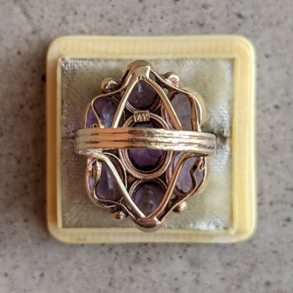 c. 1930s 14k Gold Amethyst Statement Ring | Size 8.5