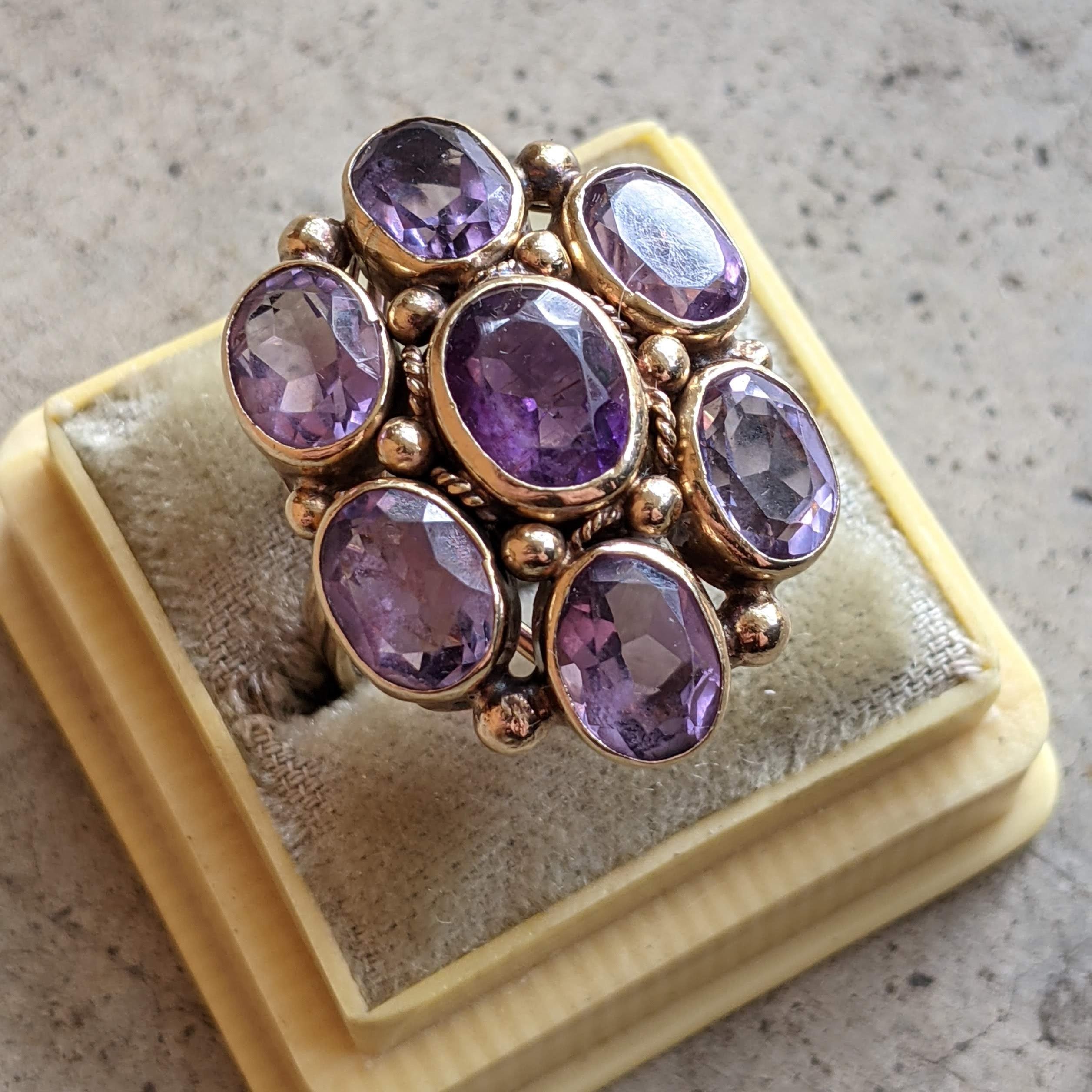 c. 1930s 14k Gold Amethyst Statement Ring | Size 8.5