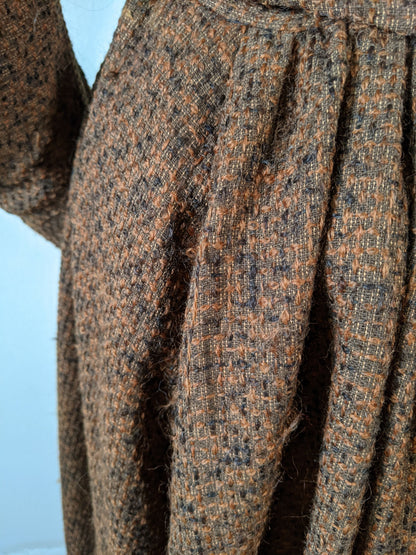 c. 1890s Gorgeous Green + Brown Woven Cotton + Wool Dress