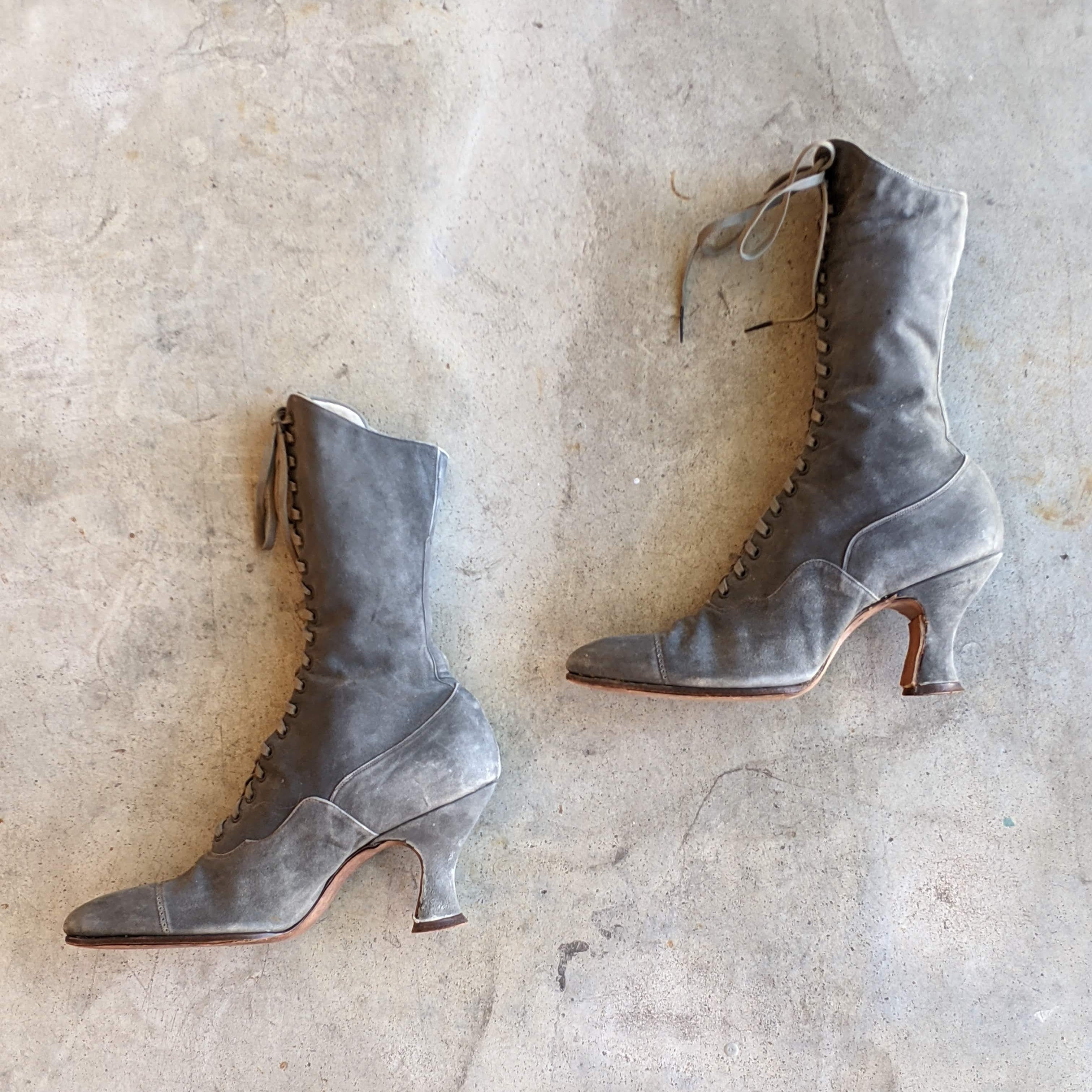 c. 1910s-1920s Grey Suede Boots | Approx Sz 5
