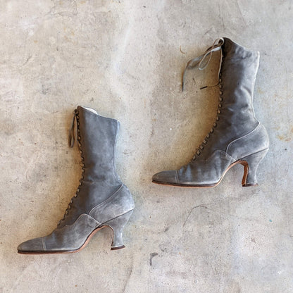 c. 1910s-1920s Grey Suede Boots | Approx Sz 5