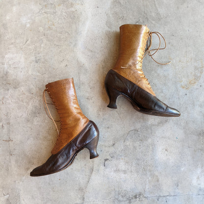 c. 1910s-1920s Two-Tone Brown Boots | Approx Sz 6