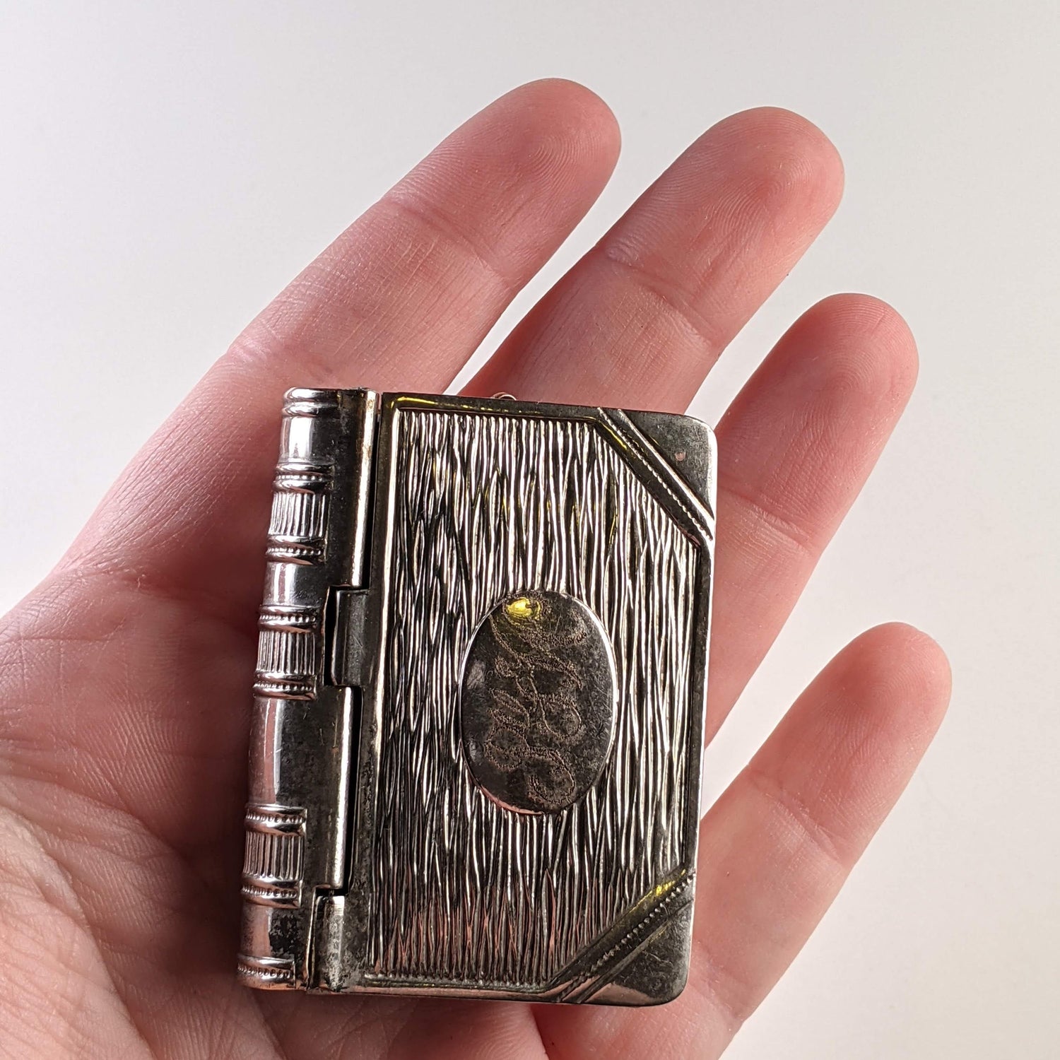 19th c. Silver Plated Book Vesta Case Pendant
