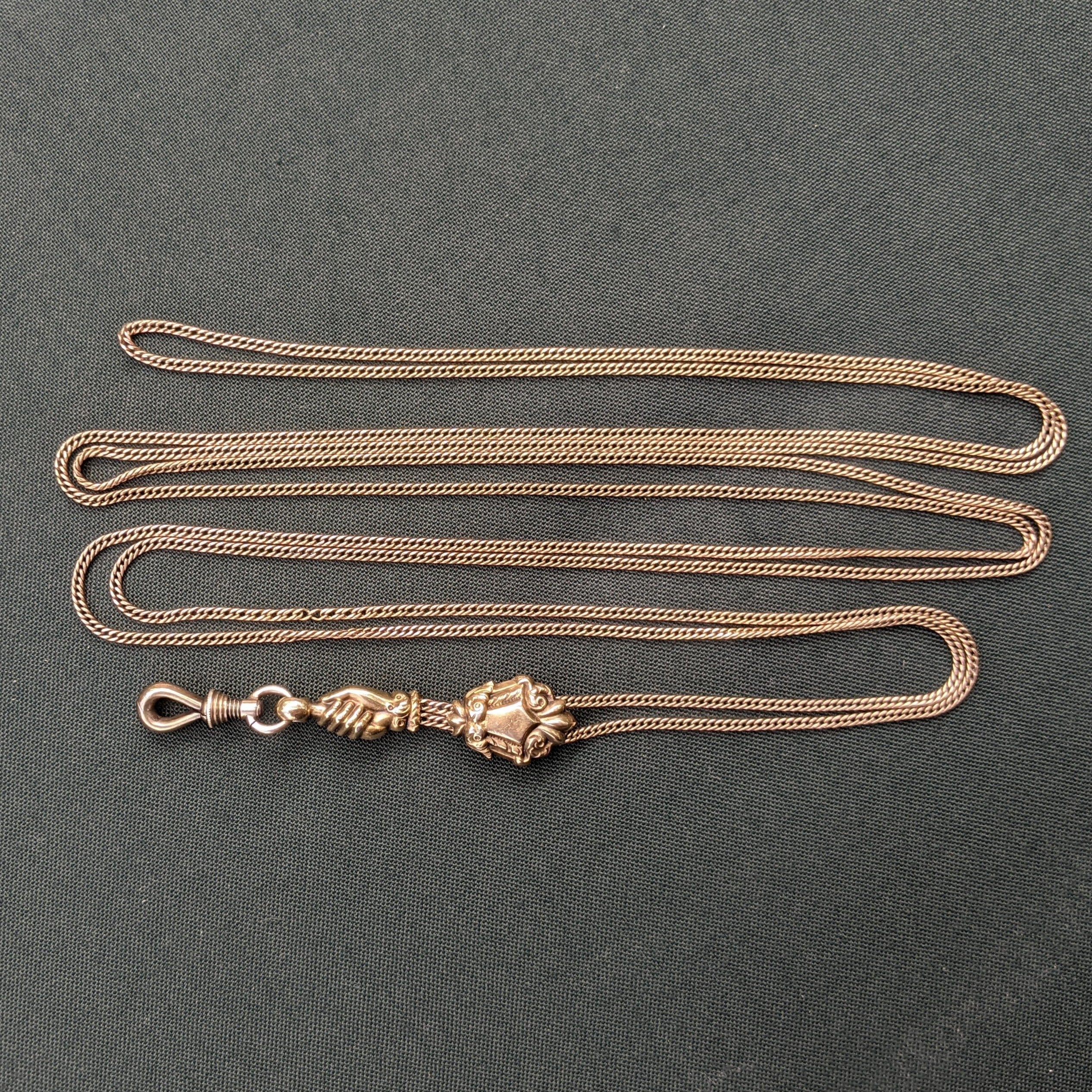Early 19th c. Georgian 14k Gold Fist Long Guard Chain