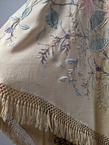 c. 1900s-1910s Pastel Silk Shawl Wrap