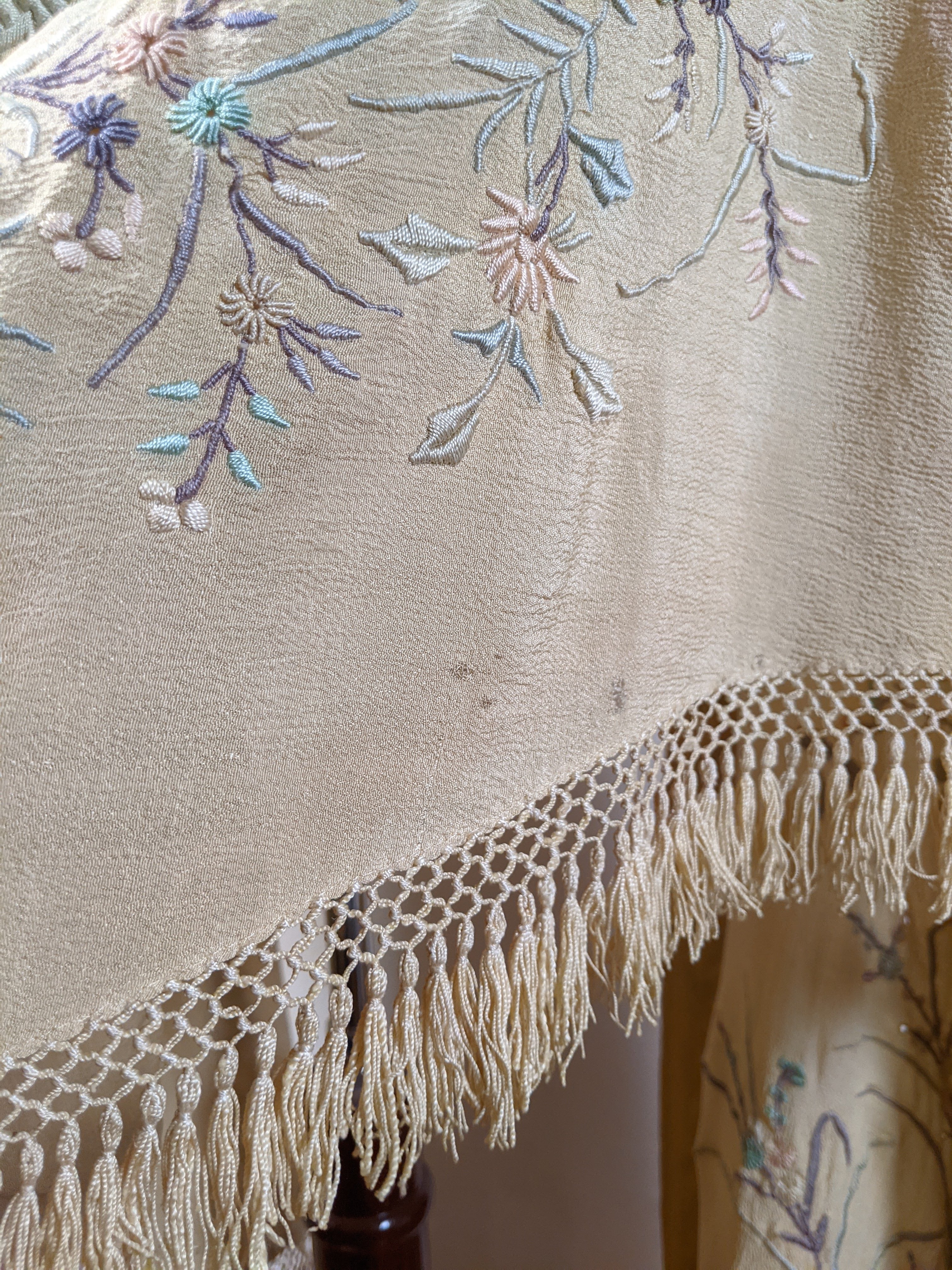 c. 1900s-1910s Pastel Silk Shawl Wrap