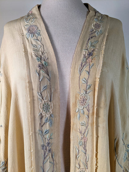 c. 1900s-1910s Pastel Silk Shawl Wrap