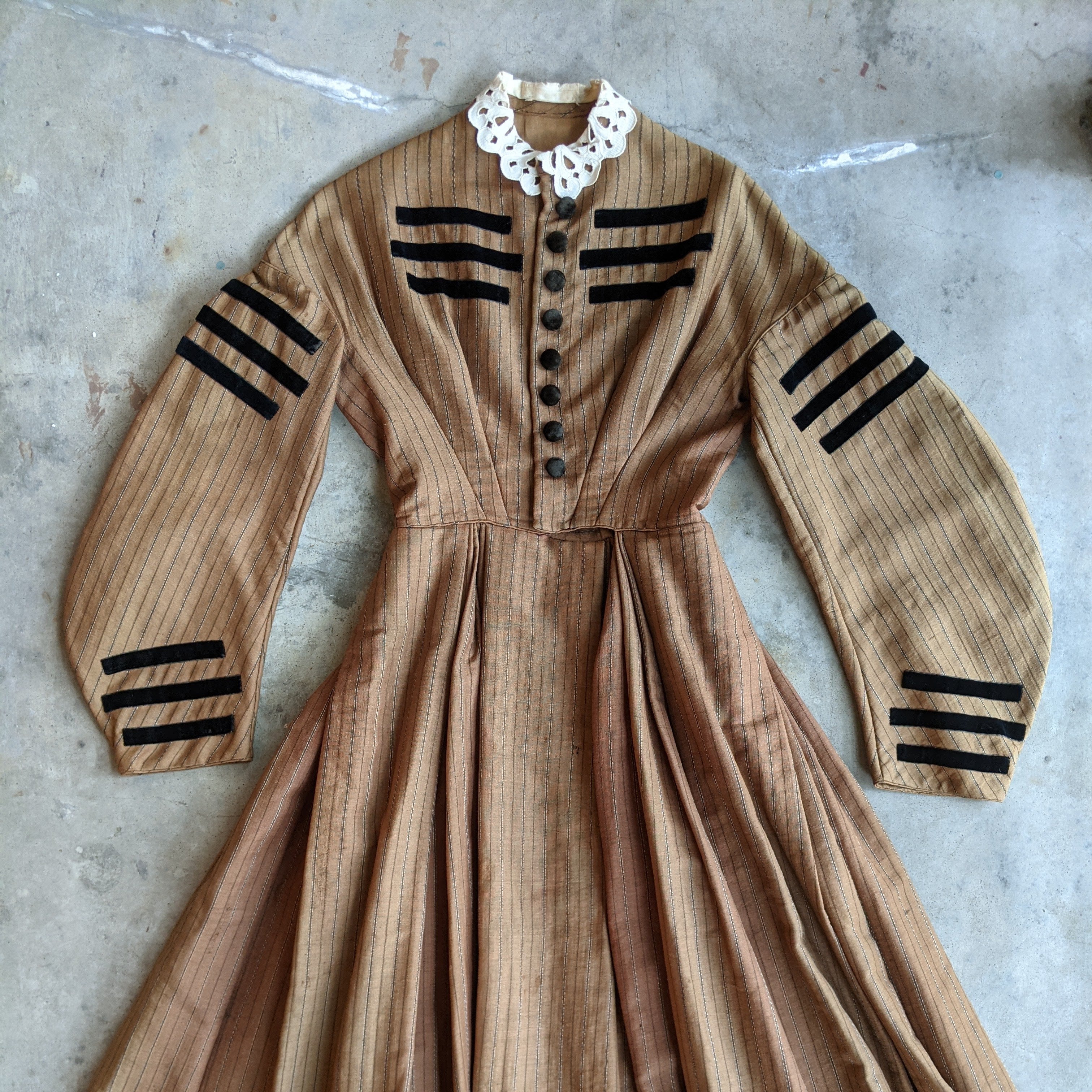 c. 1860s Wool Homespun Dress