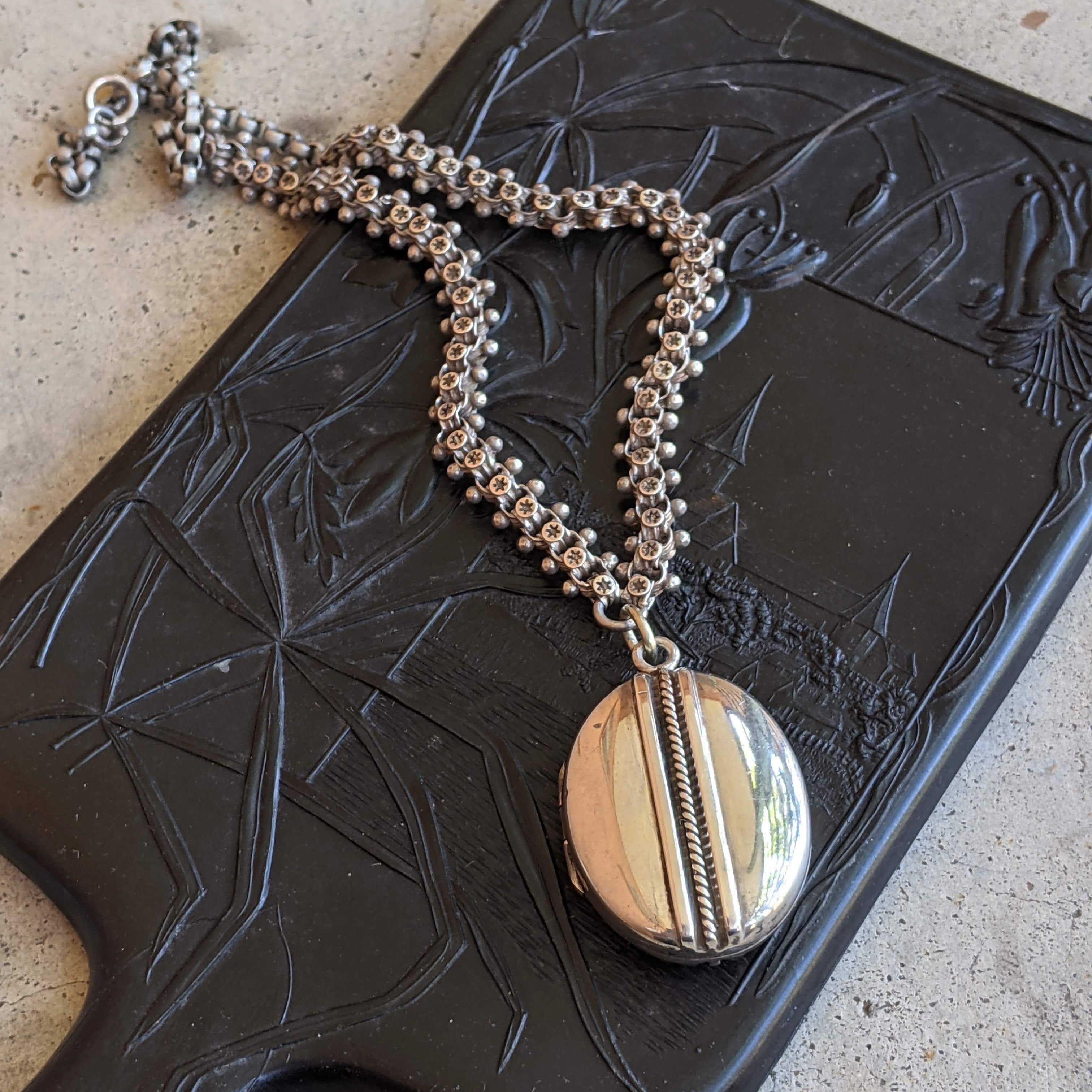 Solid Silver Victorian Book Chain Necklace + Locket