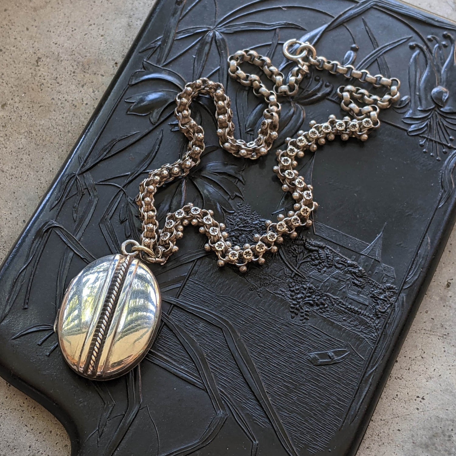 Solid Silver Victorian Book Chain Necklace + Locket