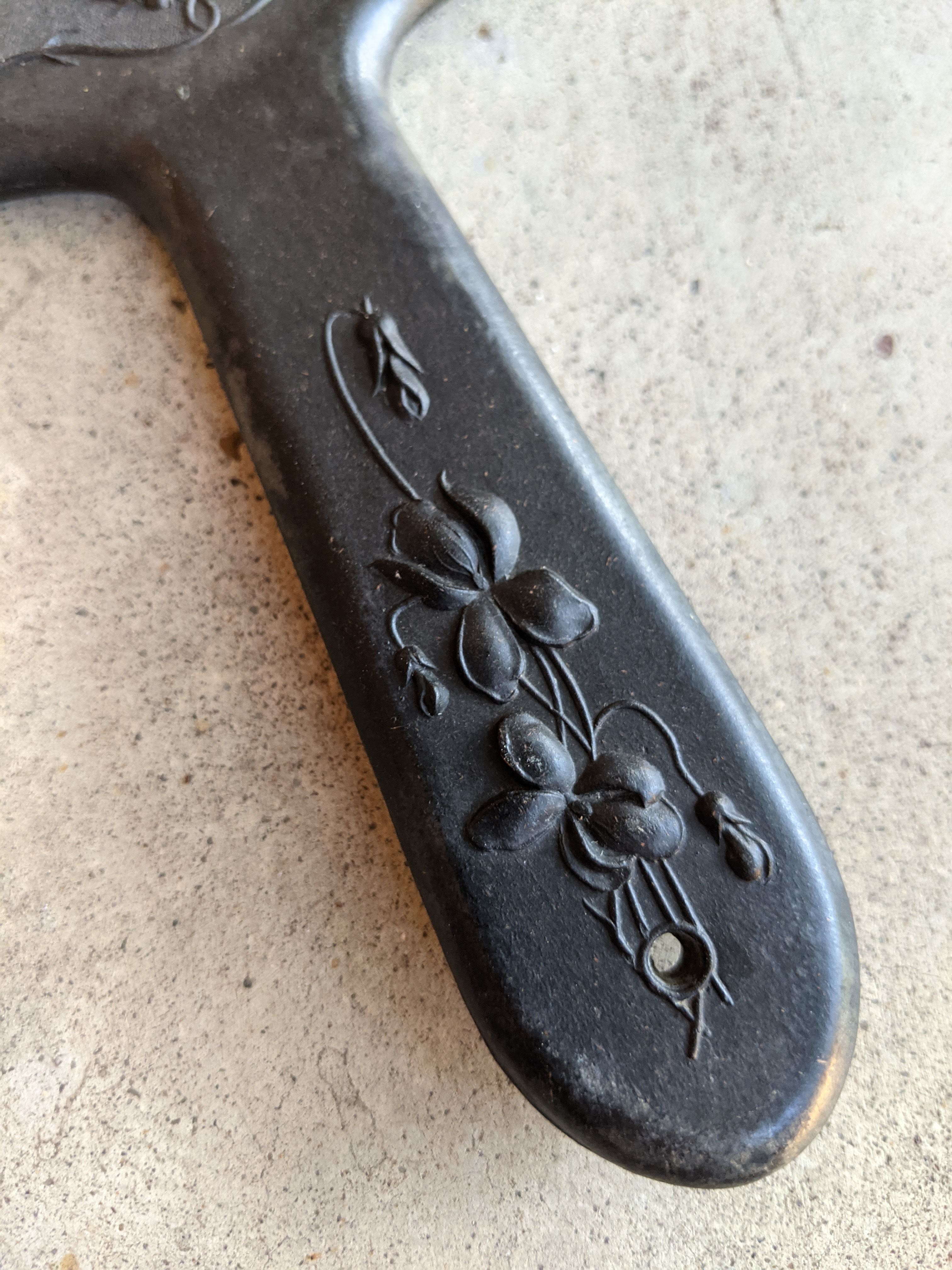 19th c. "Diatite" Hand Mirror - "The Nodding Violet"