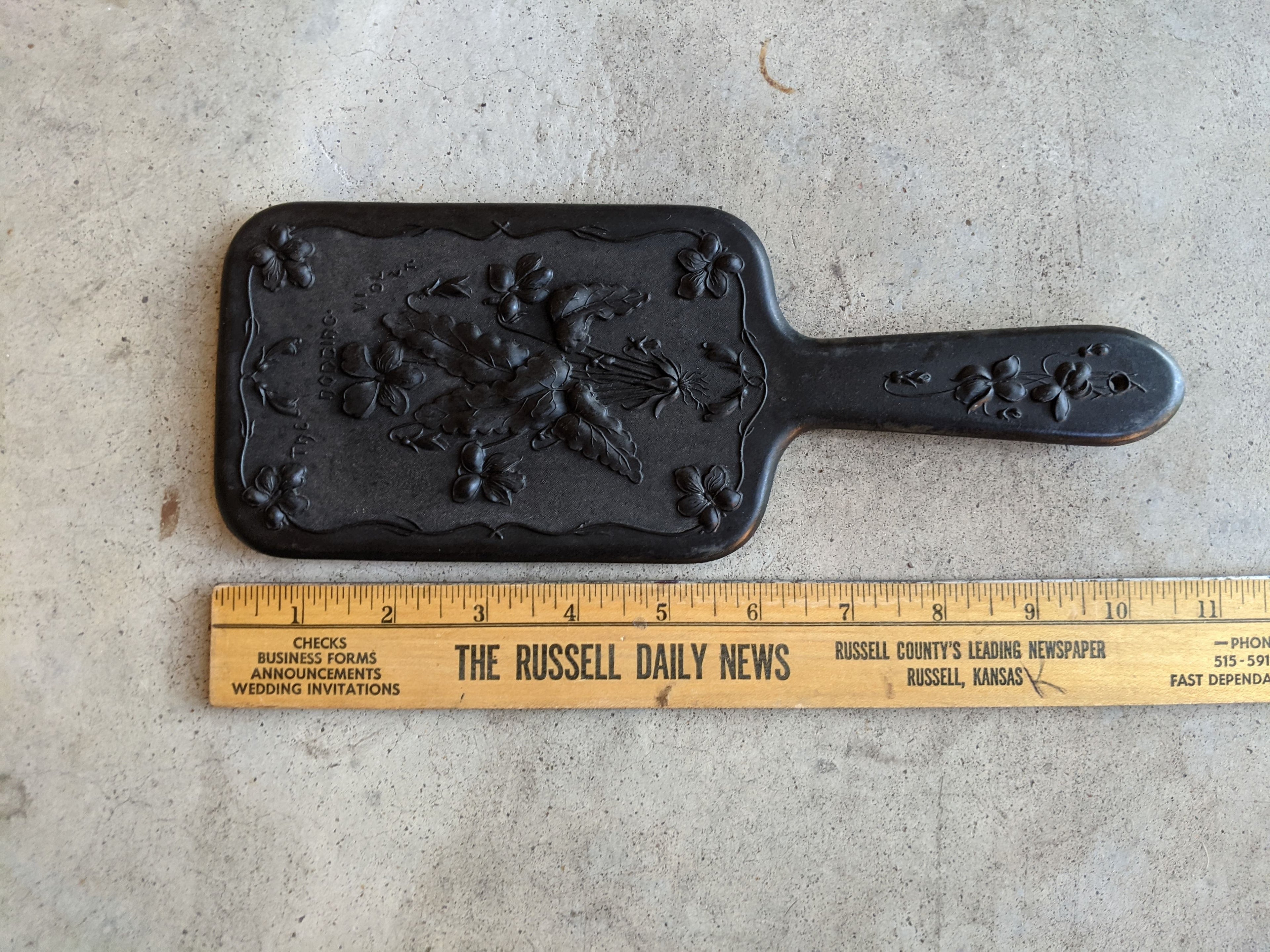 19th c. "Diatite" Hand Mirror - "The Nodding Violet"