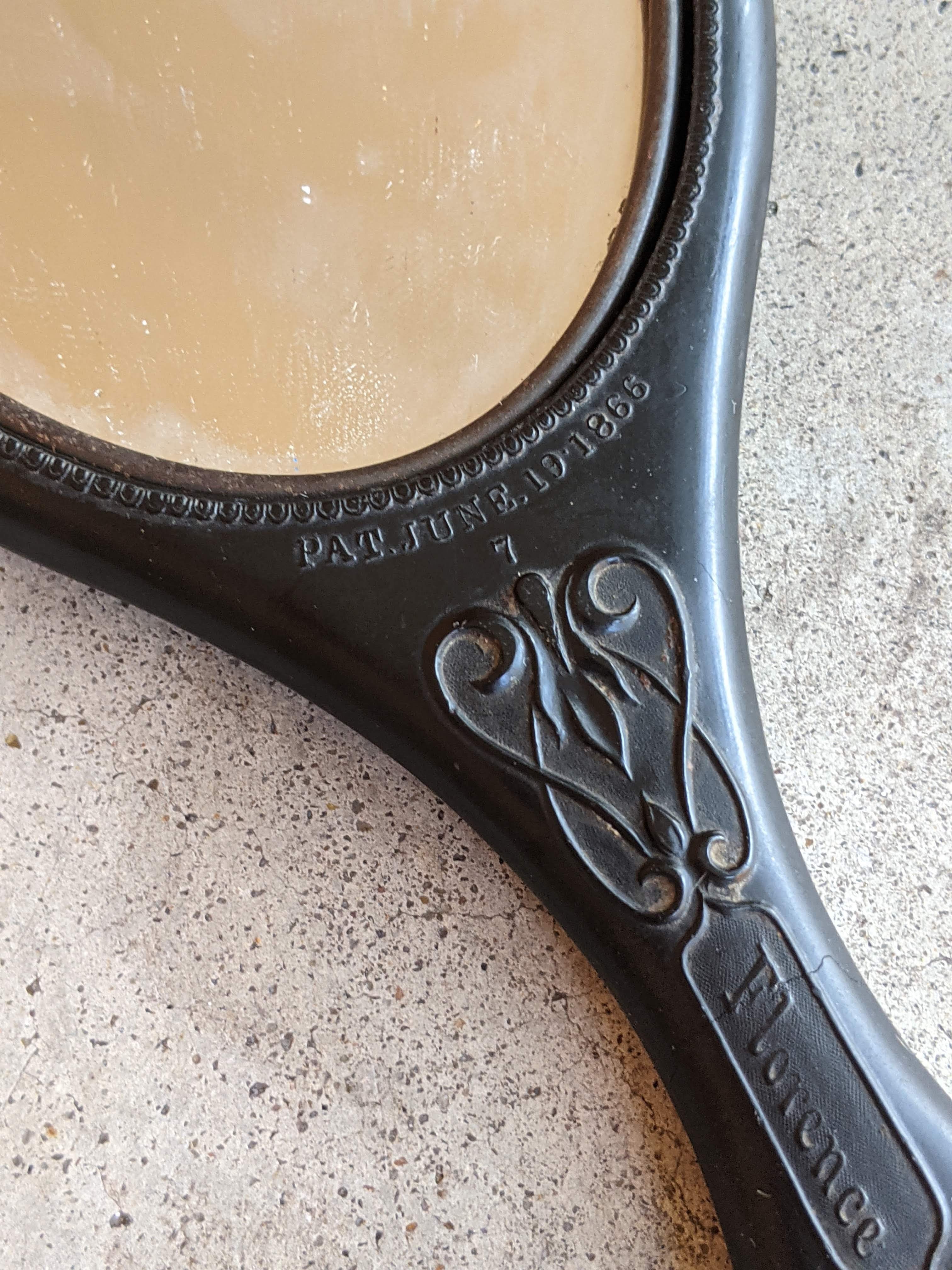 19th c. "Florence" Shellac Hand Mirror | As Is Cracked Glass