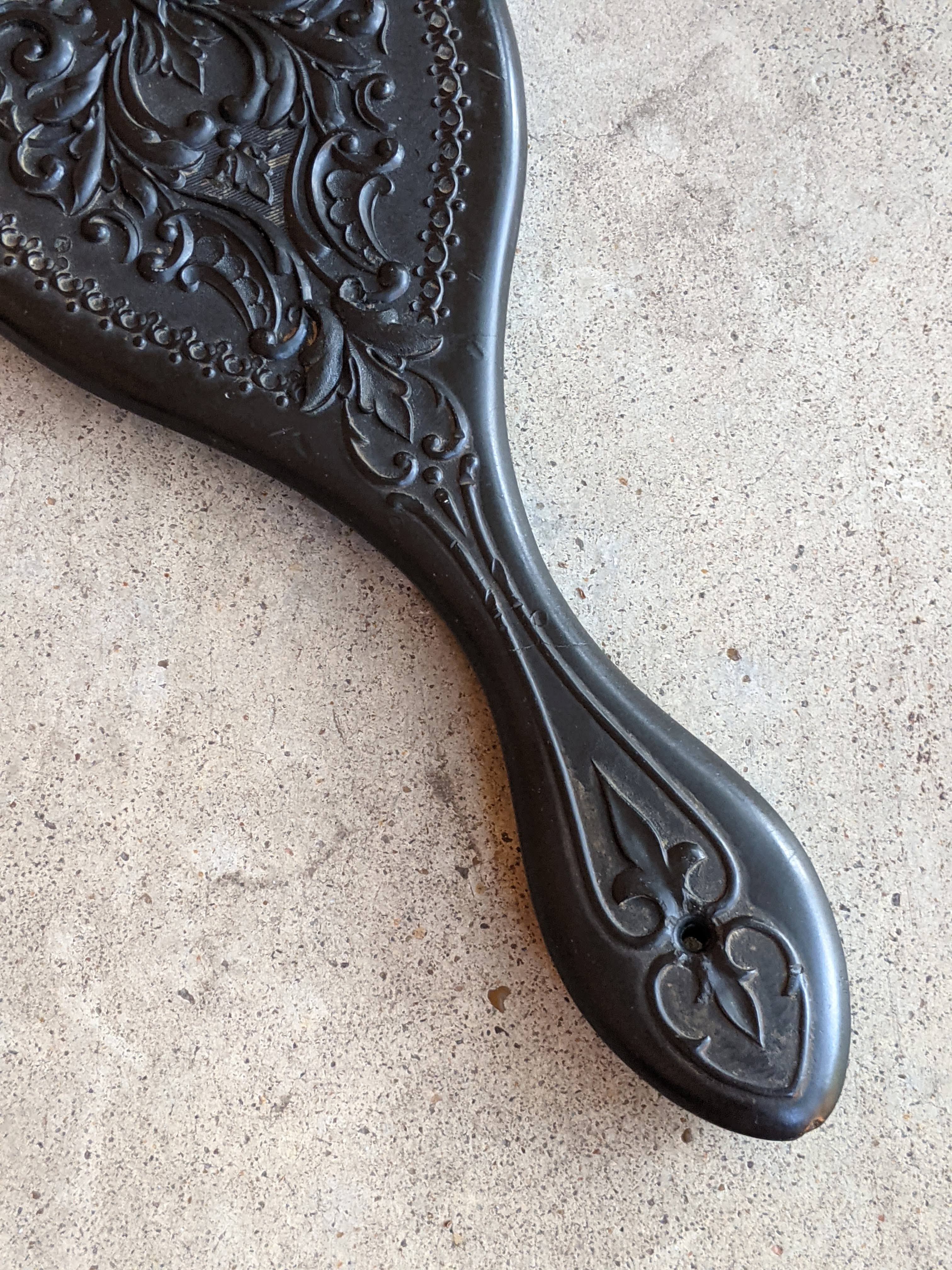19th c. "Florence" Shellac Hand Mirror | As Is Cracked Glass