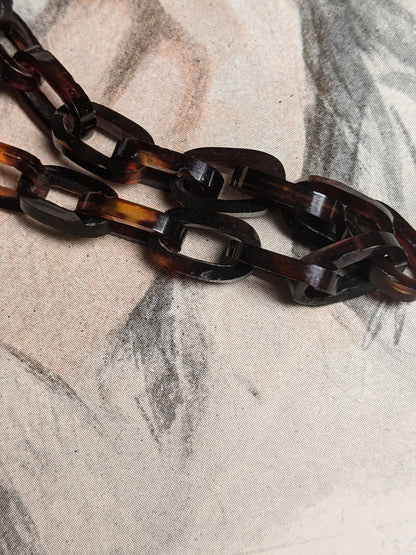 19th c. Tortoise Shell Locket + Chain
