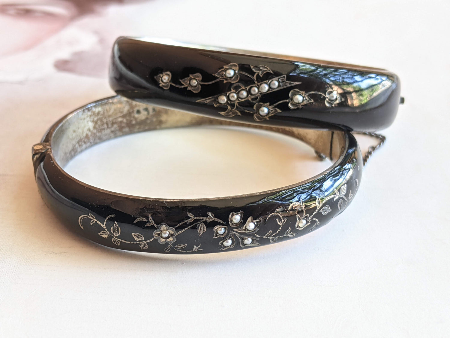 c. 1860s Pair of Silver Enamel Bracelets