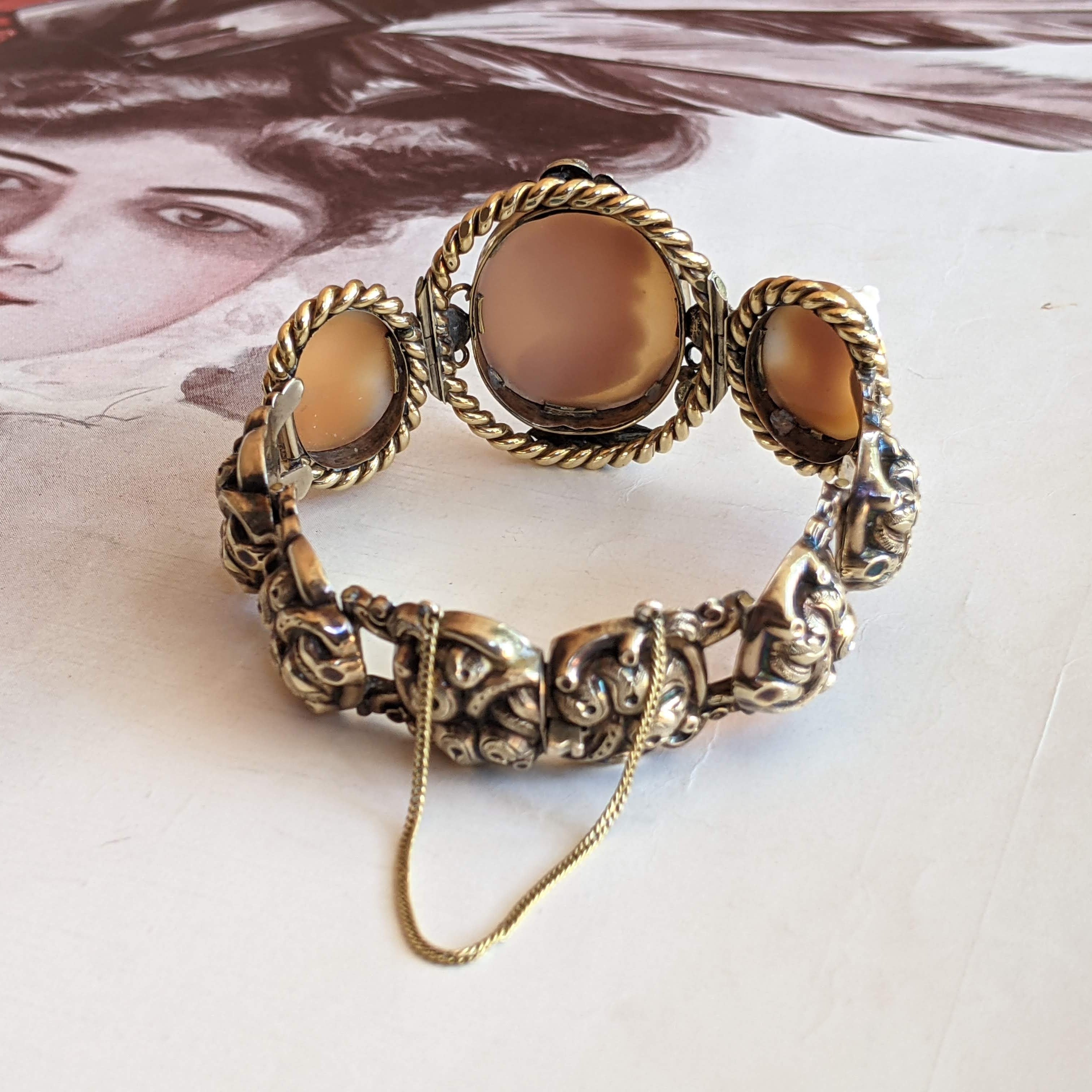 19th c. 14k Gold Cameo Bracelet - The Three Graces