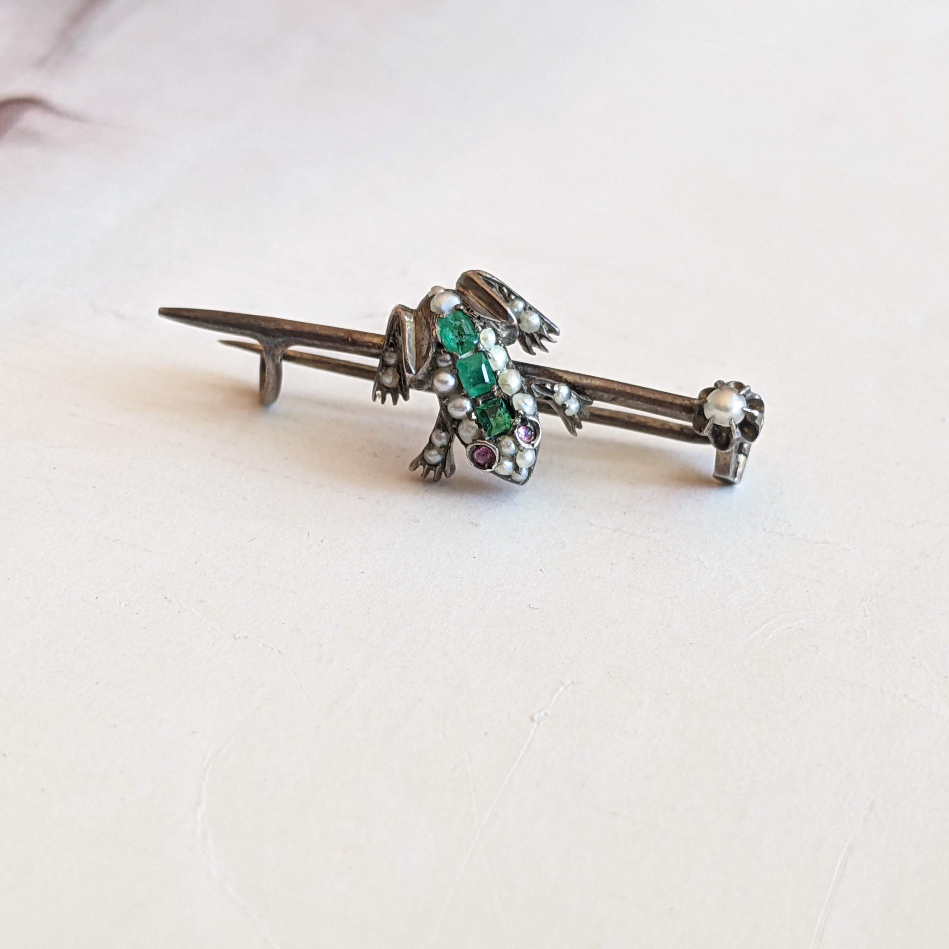 c. 1890s-1900s Silver Frog Brooch