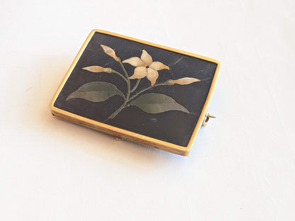 19th c. 14k Gold Pietra Dura Brooch