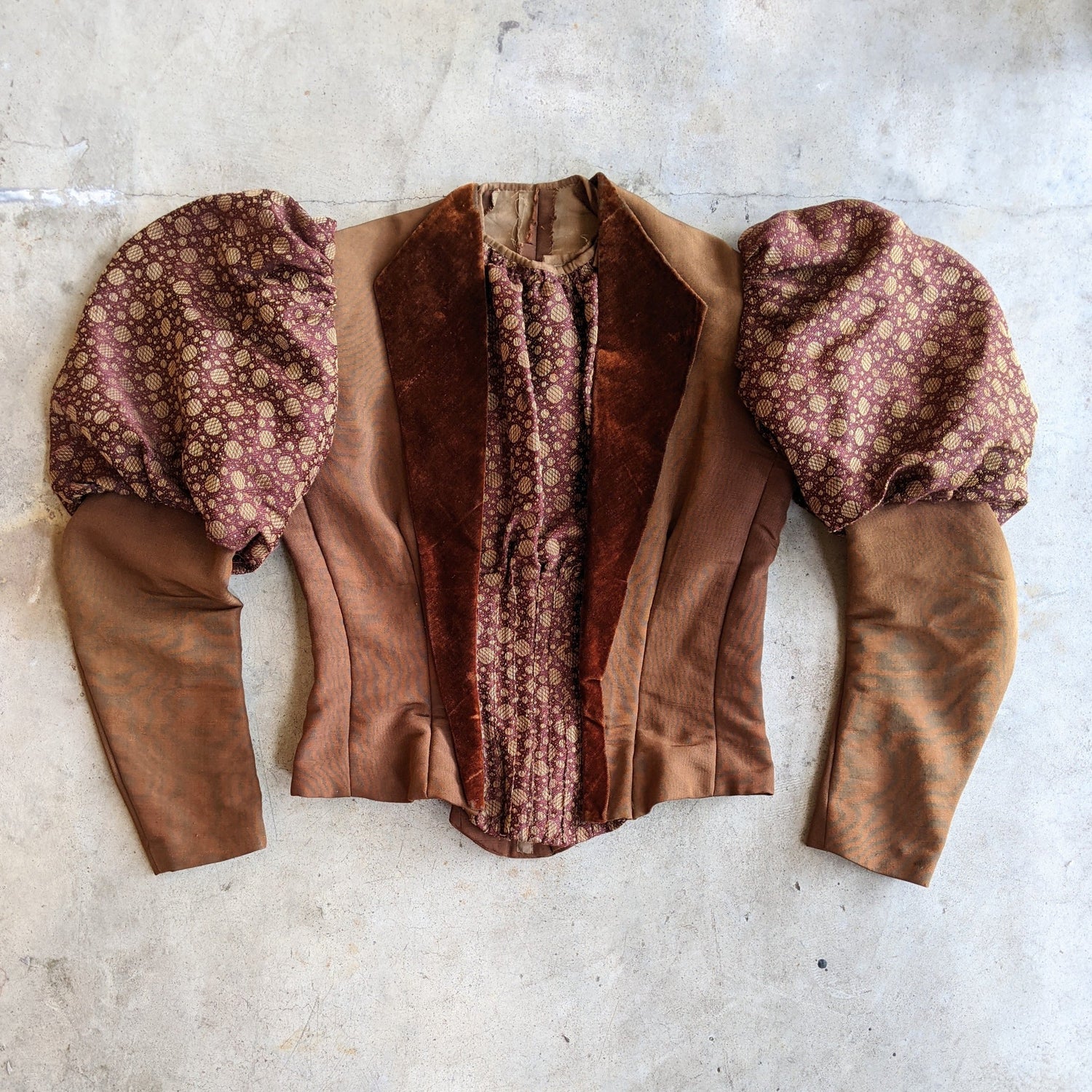 c. 1890s Silk + Velvet Novelty Print Bodice