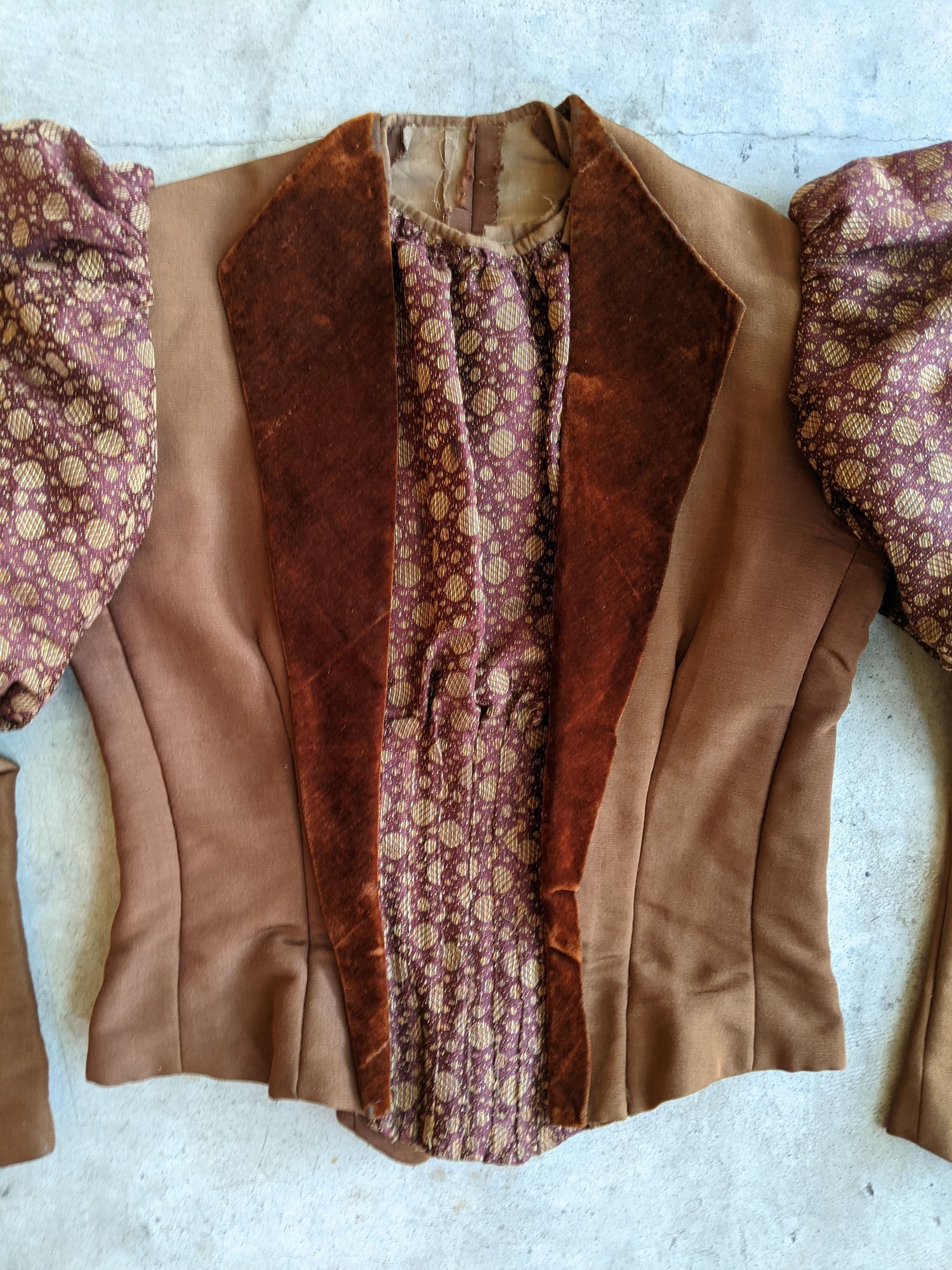c. 1890s Silk + Velvet Novelty Print Bodice