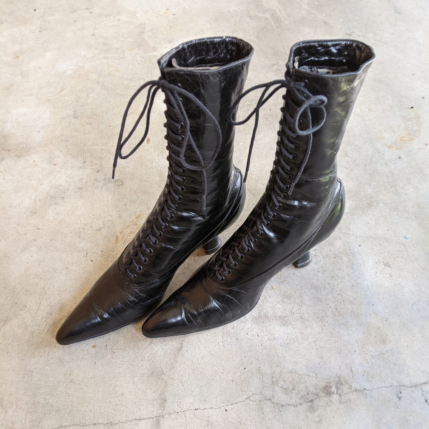 c. 1910s-1920s Black Louis Heel Boots | Approx Sz 5-6