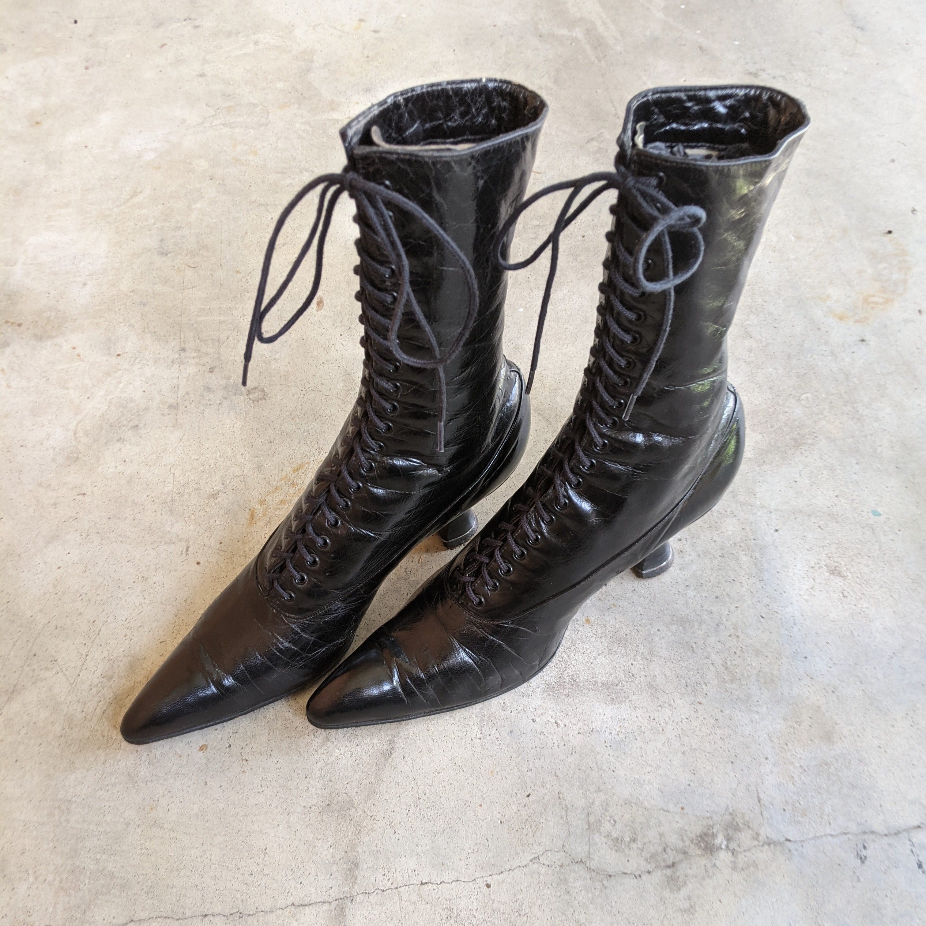 c. 1910s-1920s Black Louis Heel Boots | Approx Sz 5-6