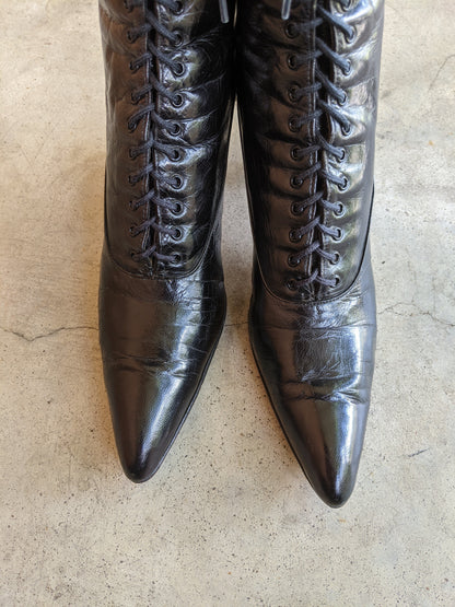 c. 1910s-1920s Black Louis Heel Boots | Approx Sz 5-6