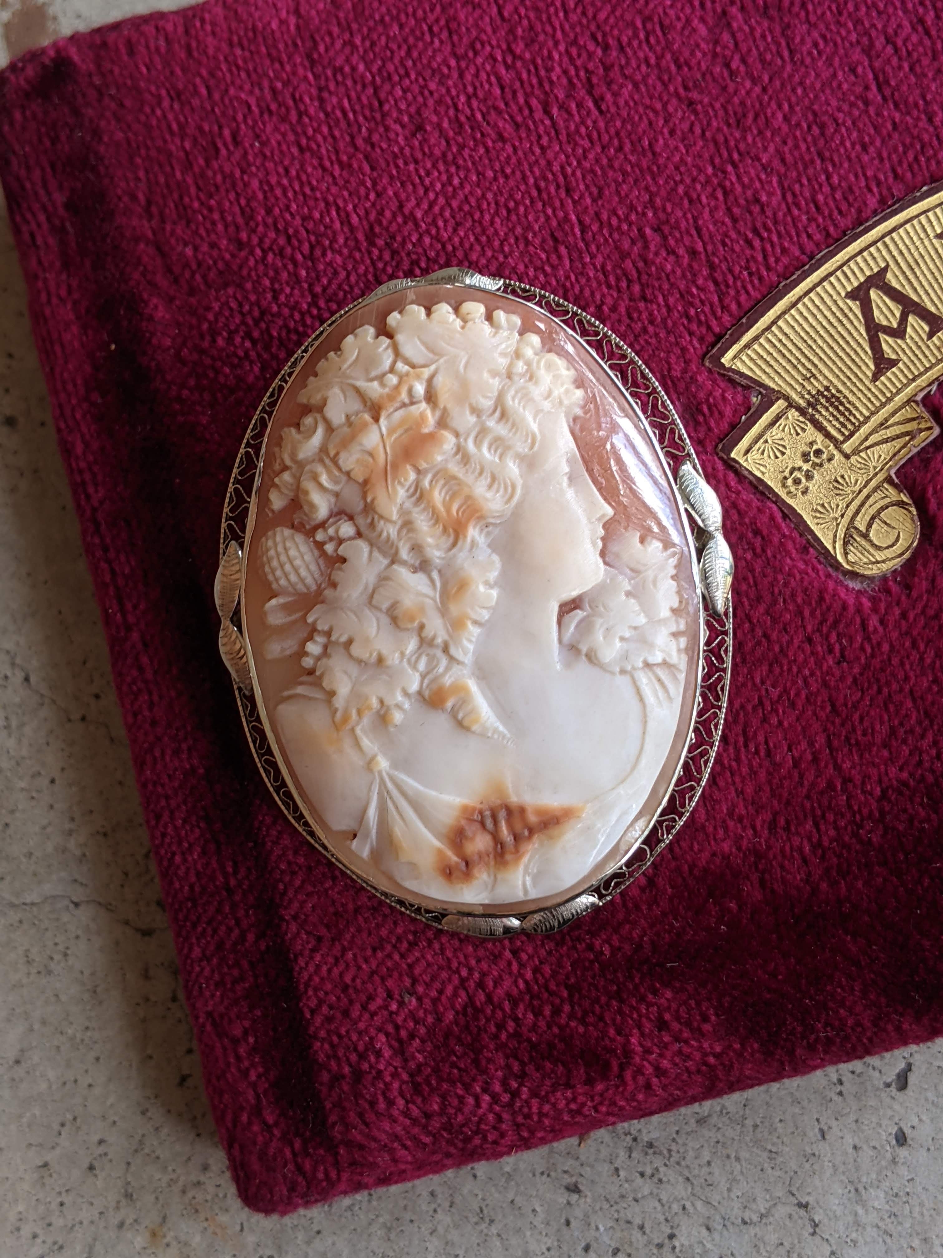 c. 1920 14k White Gold Bacchus / Dionysus Cameo